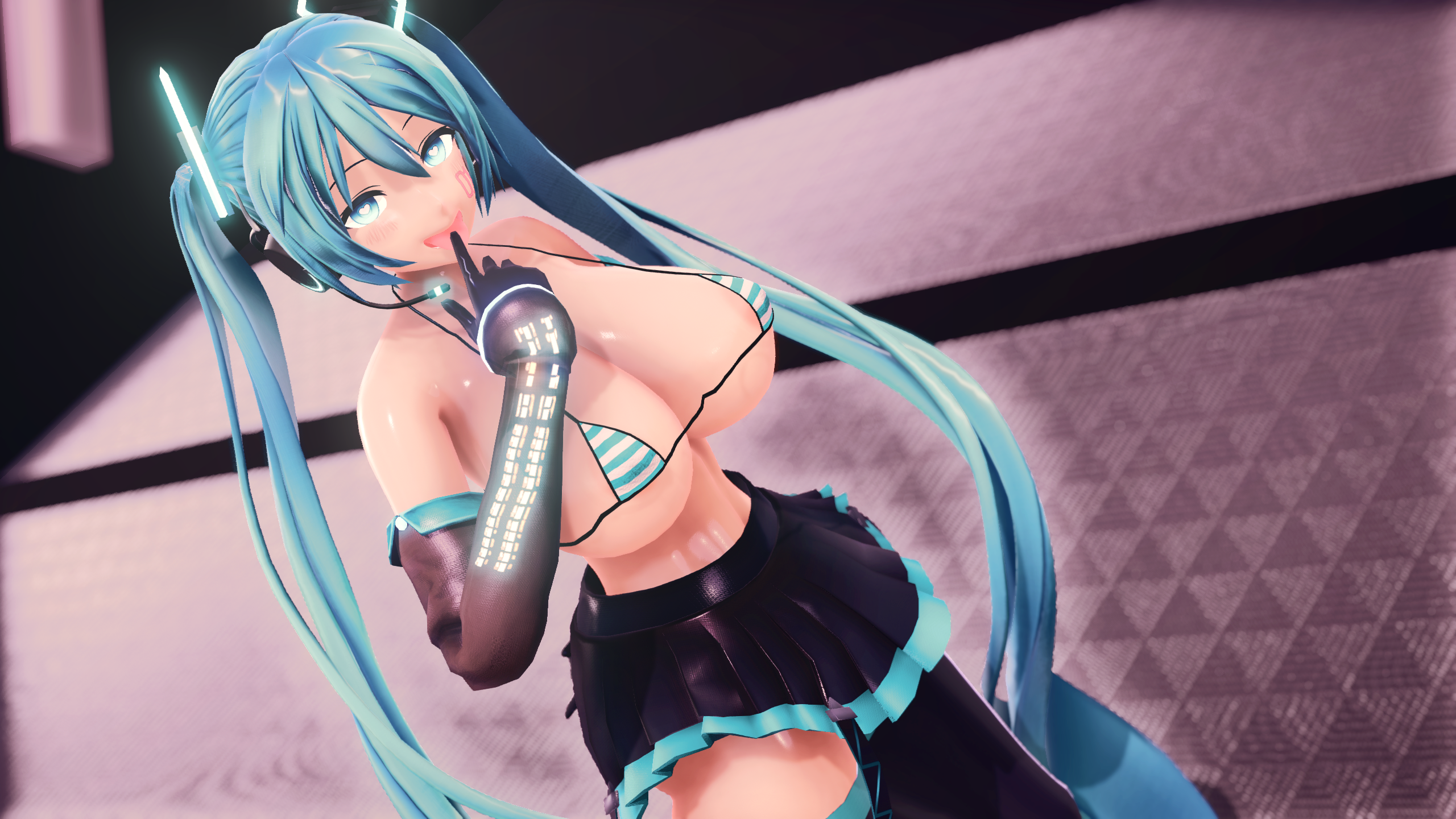 hatsune miku, 3d, mmd, bikini, blue eyes, blue hair, large breasts, maroshoo, skirt, vocaloid, 