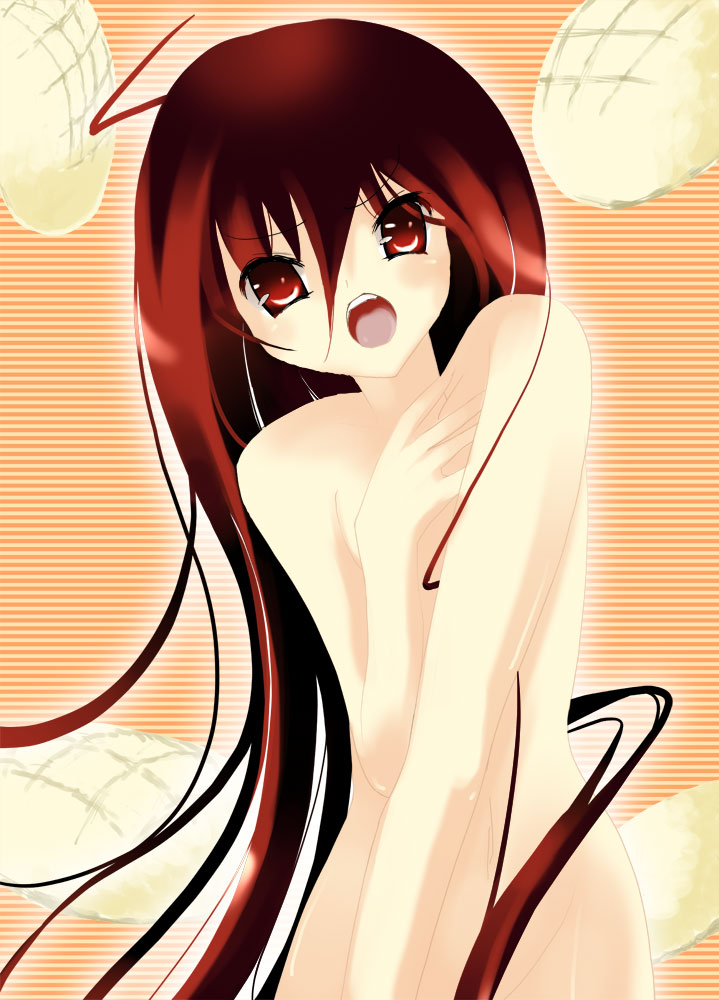 meronpan, shana, shakugan no shana, bread, food, melon bread, nude, red eyess, red hair, 