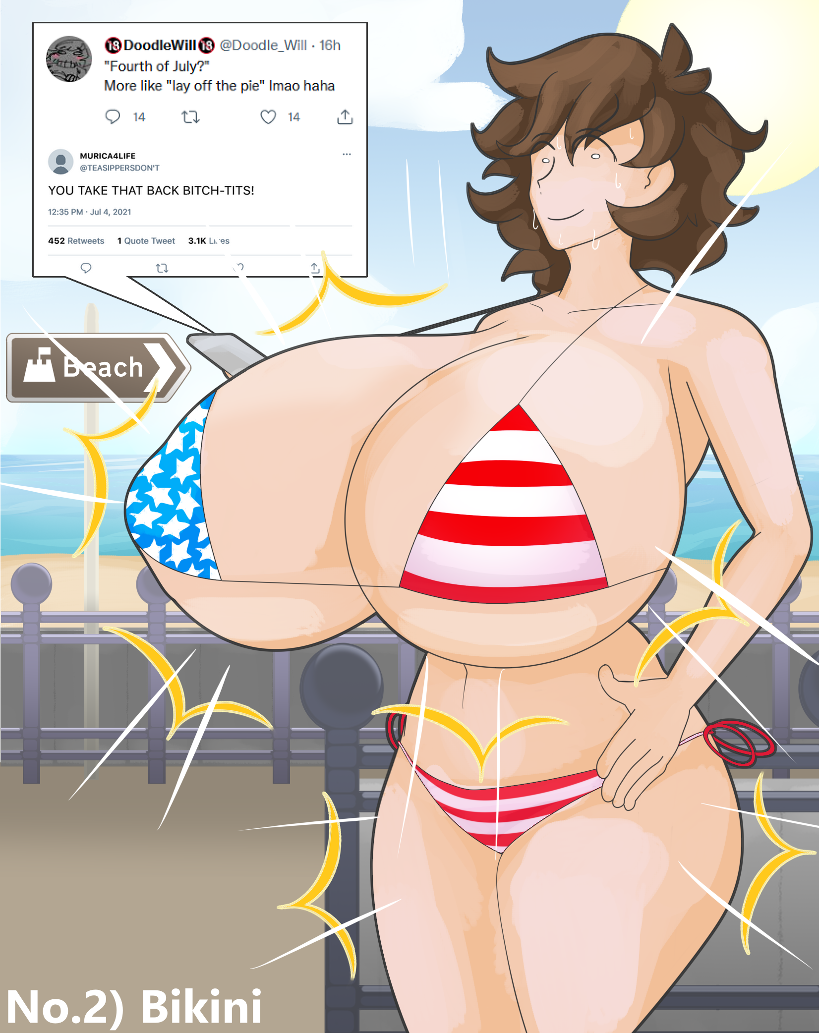 4th of july, twitter, 1girls, big breasts, bikini, boy?, doodle will, doodl...