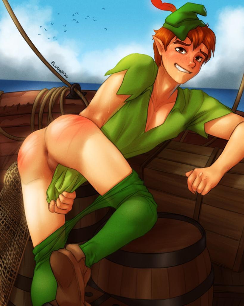 bludwing, peter pan (character), disney, peter pan, color, 1boy, anus, ass, brown eyes, grin, looking at viewer, male, male only, ocean, orange hair, outdoors, pale-skinned male, pale skin, pants, pants down, penis, perineum, presenting, presenting hindquarters, red hair, sea, ship, shirt pull, sky, smile, solo, solo male, sweat, teeth, uncensored, whip marks, whipped, 