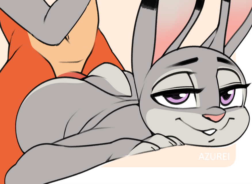 azurei, judy hopps, nick wilde, disney, zootopia, 2021, anthro, anthro on anthro, anthro penetrated, anthro penetrating, anthro penetrating anthro, canid, canine, female, female penetrated, fox, fur, grey body, grey fur, lagomorph, leporid, looking at viewer, male, male/female, male penetrating, male penetrating female, mammal, orange body, orange fur, penetration, purple eyes, rabbit, red fox, sex, smile, 