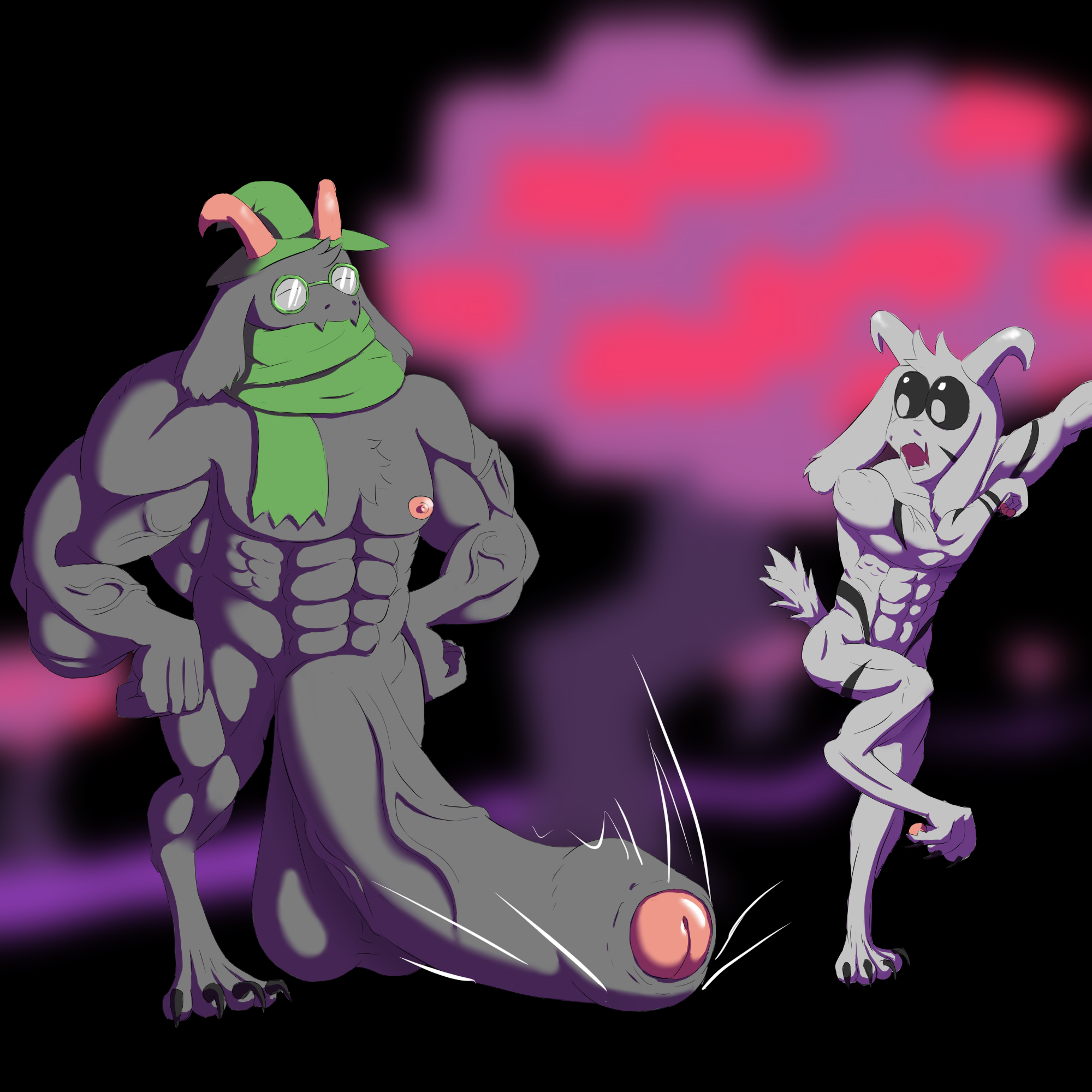 asriel dreemurr, ralsei, deltarune, undertale, hi res, anthro, balls, big balls, big muscles, big penis, bovid, caprine, duo, fur, genitals, goat, horn, huge balls, huge cock, huge muscles, hyper, hyper balls, hyper genitalia, hyper muscles, hyper penis, male, male/male, mammal, muscle size difference, muscular, penis, video games, zackthedraq, 