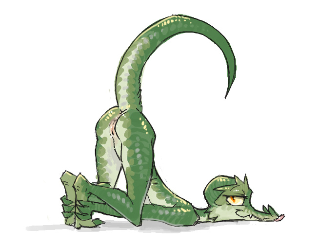 2020, simple background, white background, anthro, anus, ass, ass up, female, genitals, green body, green scales, kobold, looking at viewer, nude, presenting, presenting hindquarters, pussy, raised tail, scales, scalie, side view, solo, tail, tealtentacles (artist), 