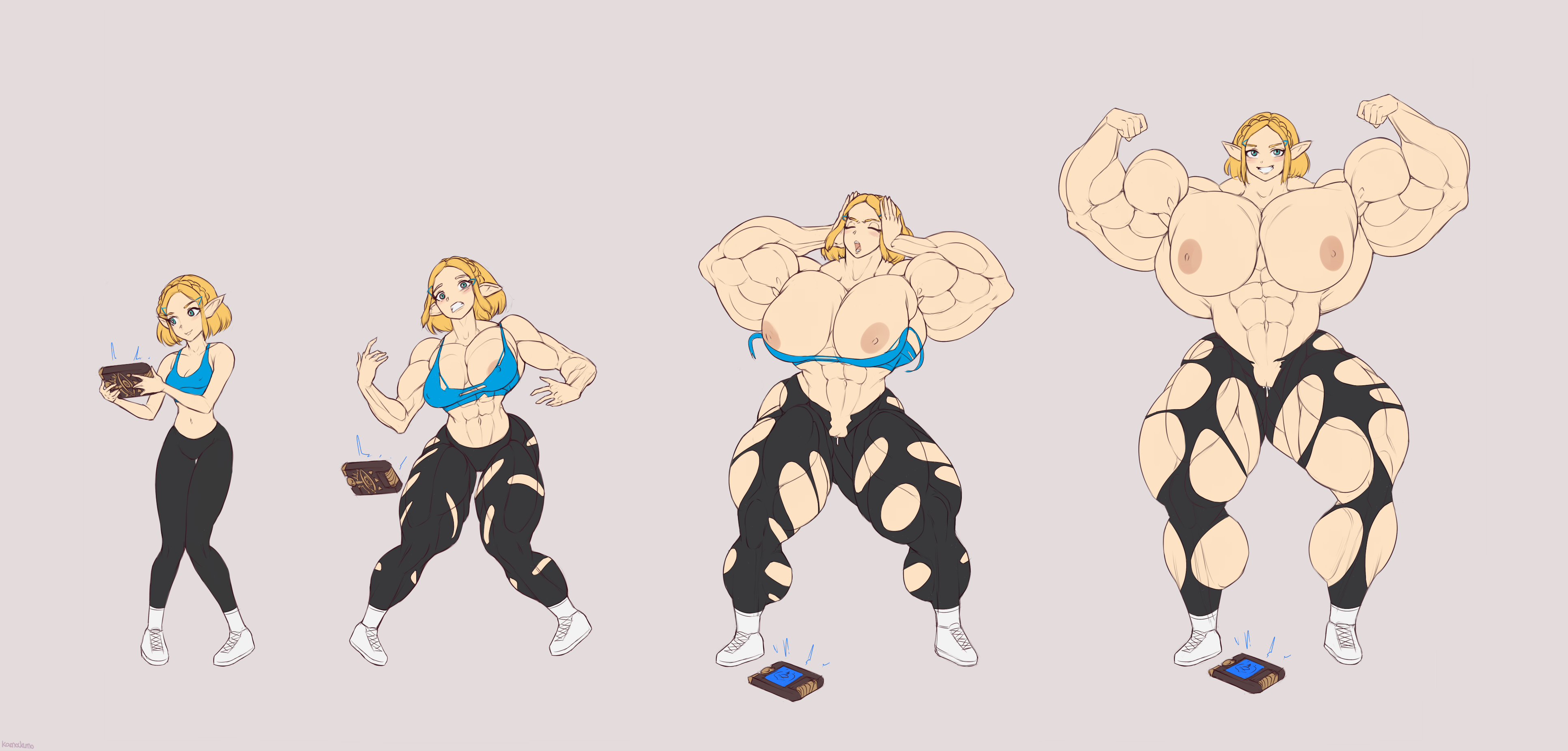 big muscles, blonde hair, breasts, female, hair, huge breasts, kama-kumo, l...