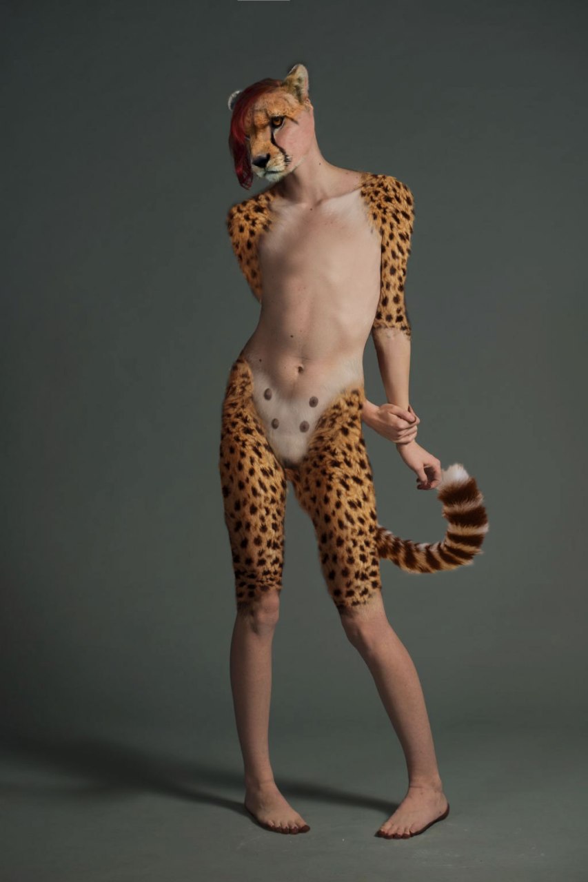 edit, hi res, anthro, cheetah, felid, feline, female, genitals, mammal, nipples, photo manipulation, photomorph, pussy, solo, transformation, 