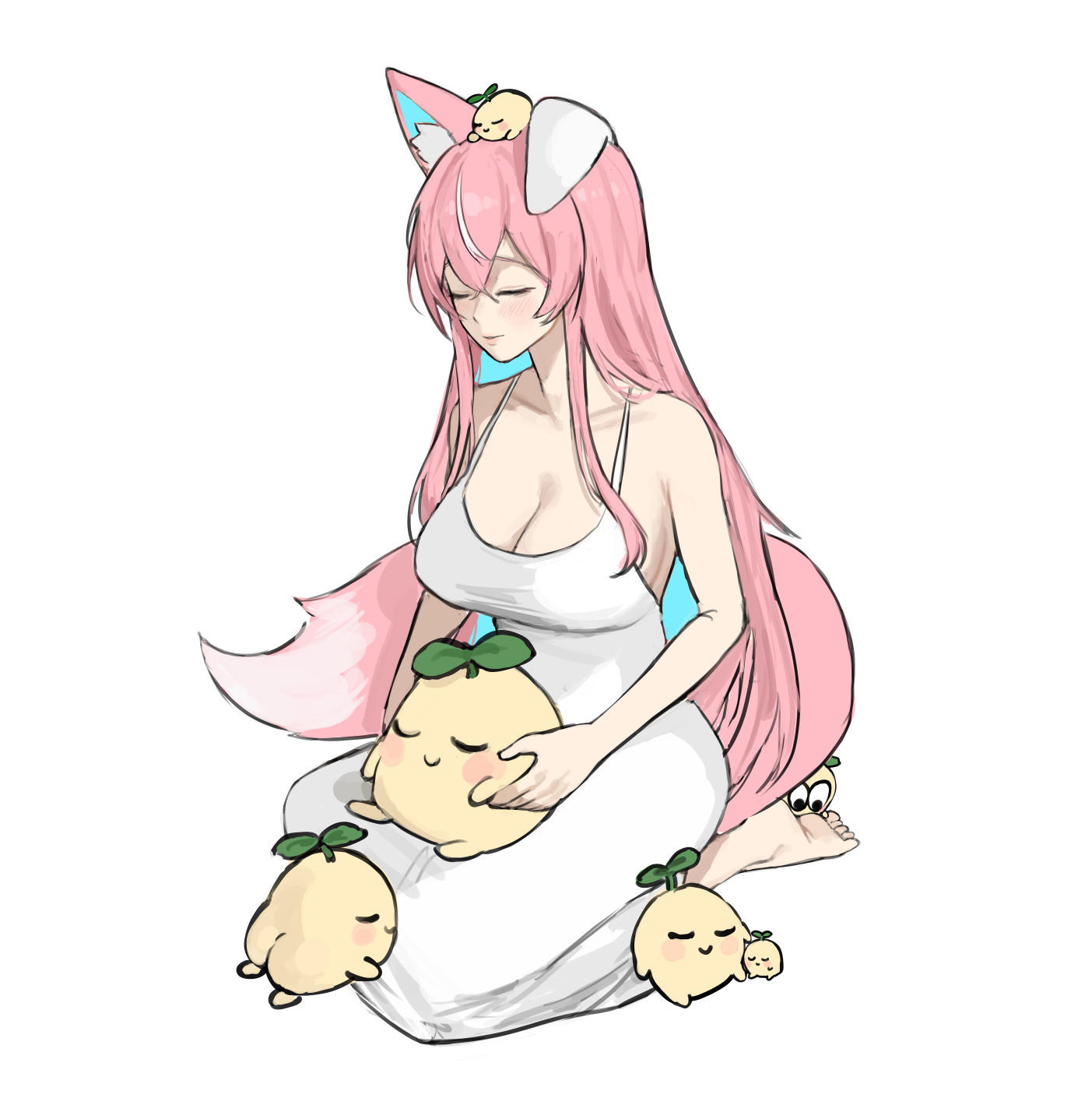 blue eyes, dog ears, dog girl, female, pink hair, vyugen, yuniiho (character), 
