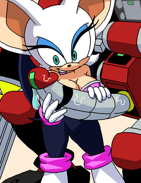 dboy, e-123 omega, rouge the bat, sega, sonic (series), tagme, anthro, bat, big breasts, blue eyes, breasts, cleavage, erection, female, huge breasts, machine, male, mechanical, penis, robot, smile, 