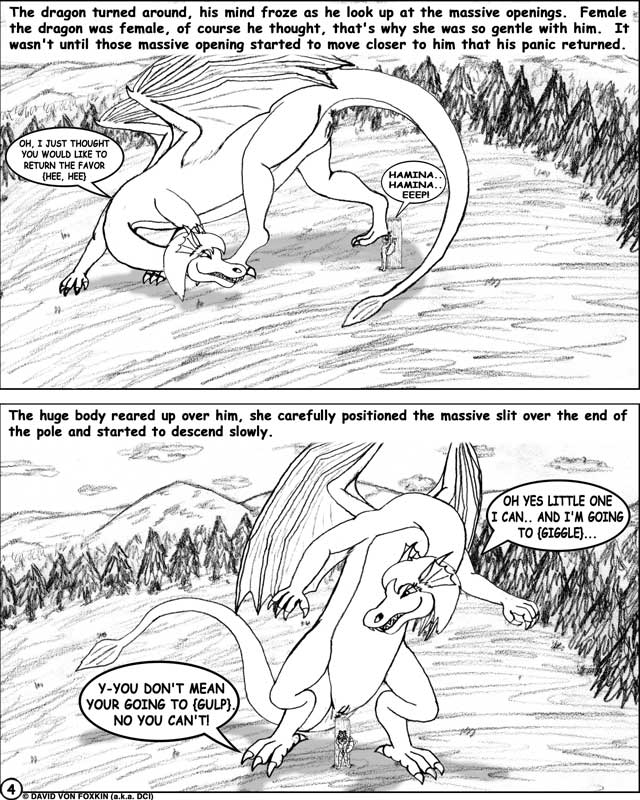 dci, comic, english text, monochrome, text, bondage, canine, dragon, female, fox, macro, male, mammal, pussy, sacrifice, scalie, size difference, vaginal, 