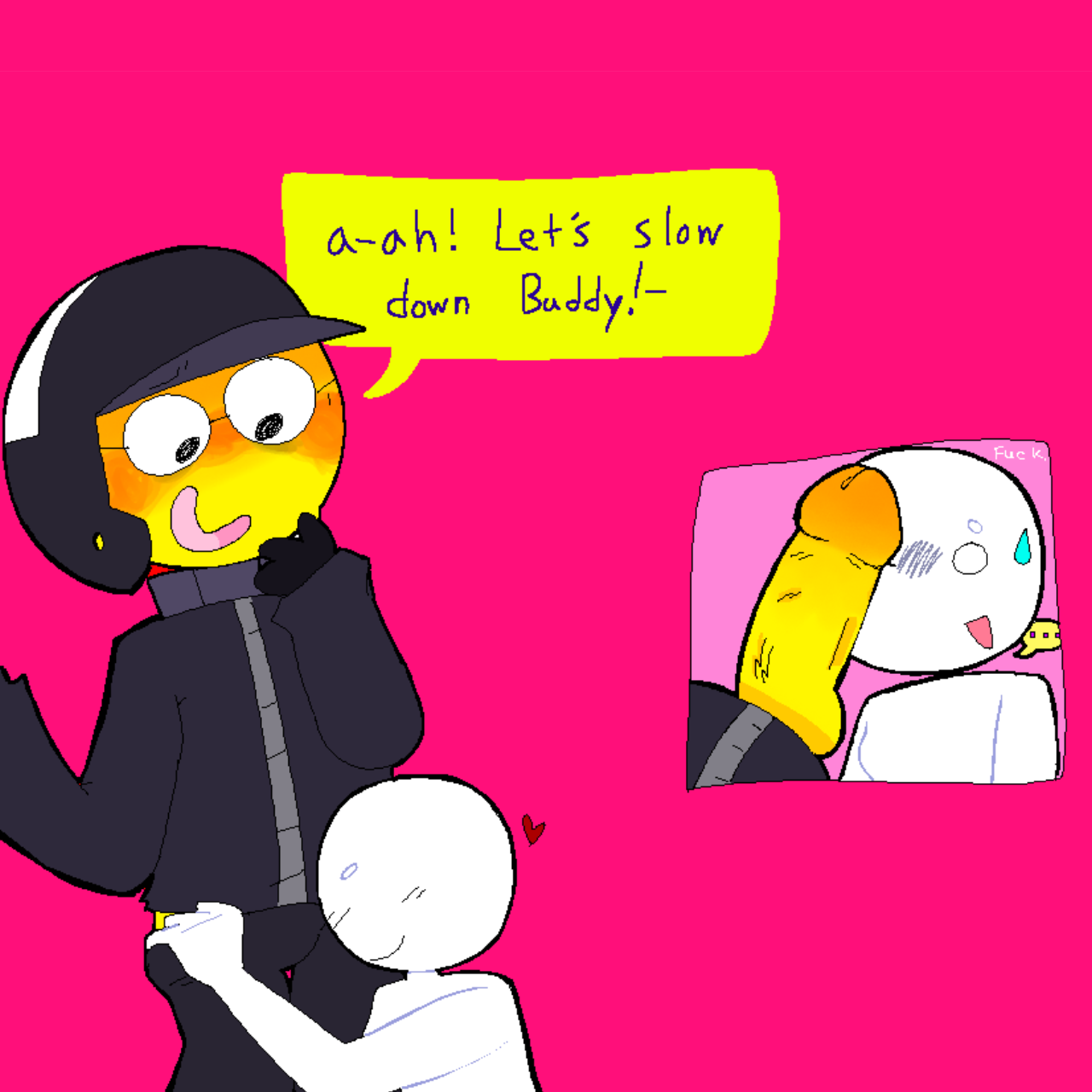 anxious average_penis average_sized_penis bad_cop/good_cop big_head black_eyes black_helmet black_pants black_sweater blush buglyzl0vesu erection_under_clothes glasses heart male nerd penis pink_background pulling_down_pants regret silly submissive_male sweatdrop text_bubble the_lego_movie toony turtleneck wide_eyed y/n yellow_skin zipper