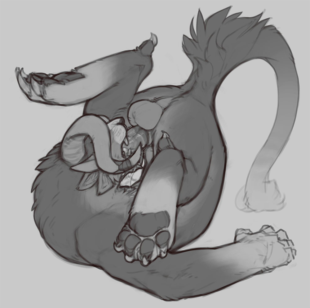 snowskau, charr, guild wars, 2018, hi res, simple background, 1boy, anus, autofellatio, balls, claws, fangs, feline, fluffy, fluffy tail, horn, male, male only, mammal, masturbation, multi ear, muscular, muscular male, oral, pawpads, paws, saliva, solo, teeth, video games, 