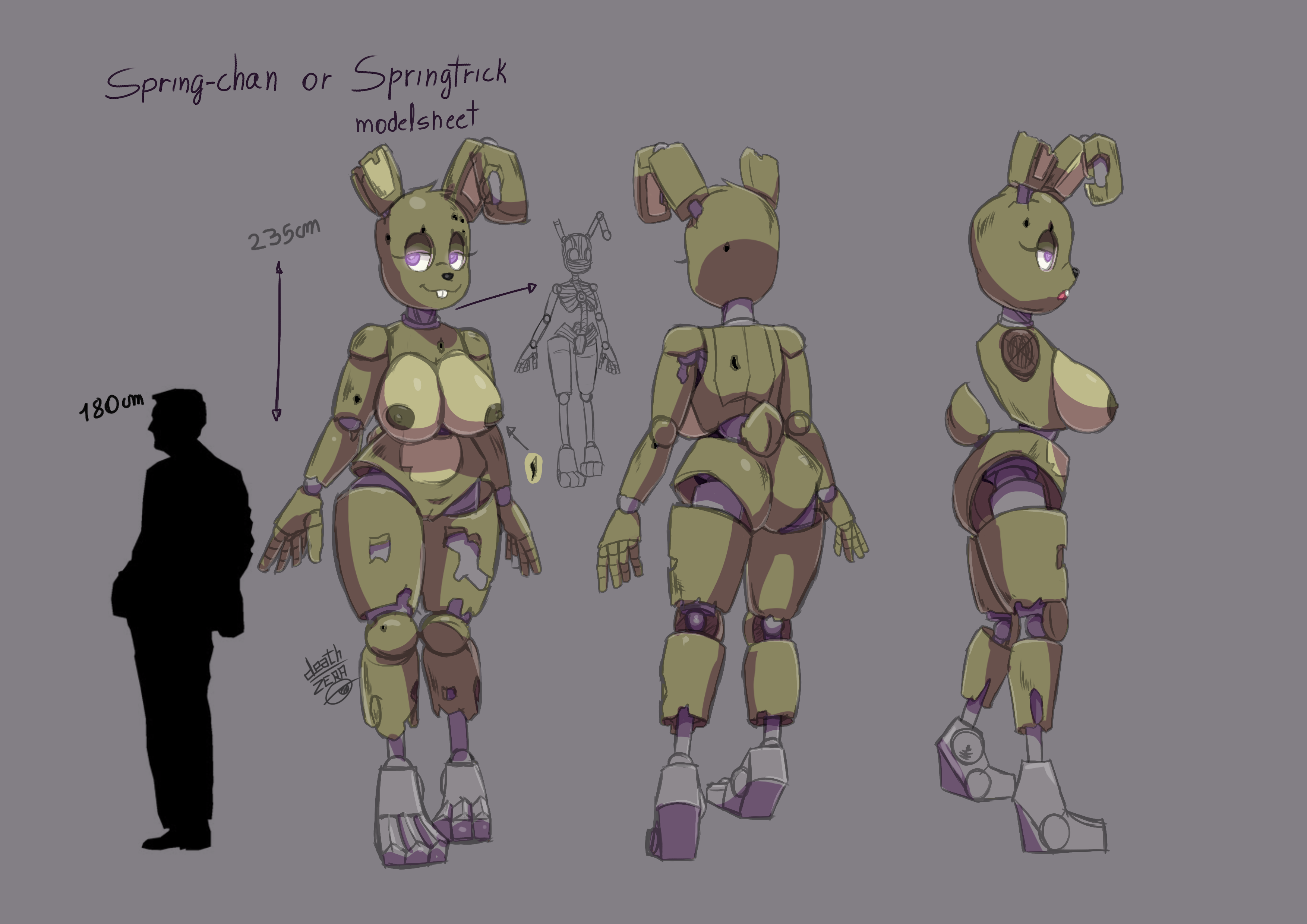 ...simple background, :3, animatronic, anthro, big breasts, breasts, buckte...