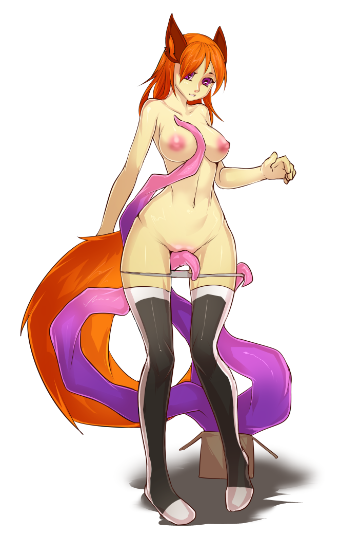 krells, breasts, clothing, female, fluffy tail, nipples, panties, pussy, solo, tentacle, underwear, 