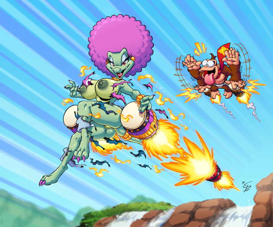 elton portilho, eltonpot, krillos, donkey kong, kalypso, kong, kremling, donkey kong (series), nintendo, color, 1girls, female, furry, hair, male, single male, 