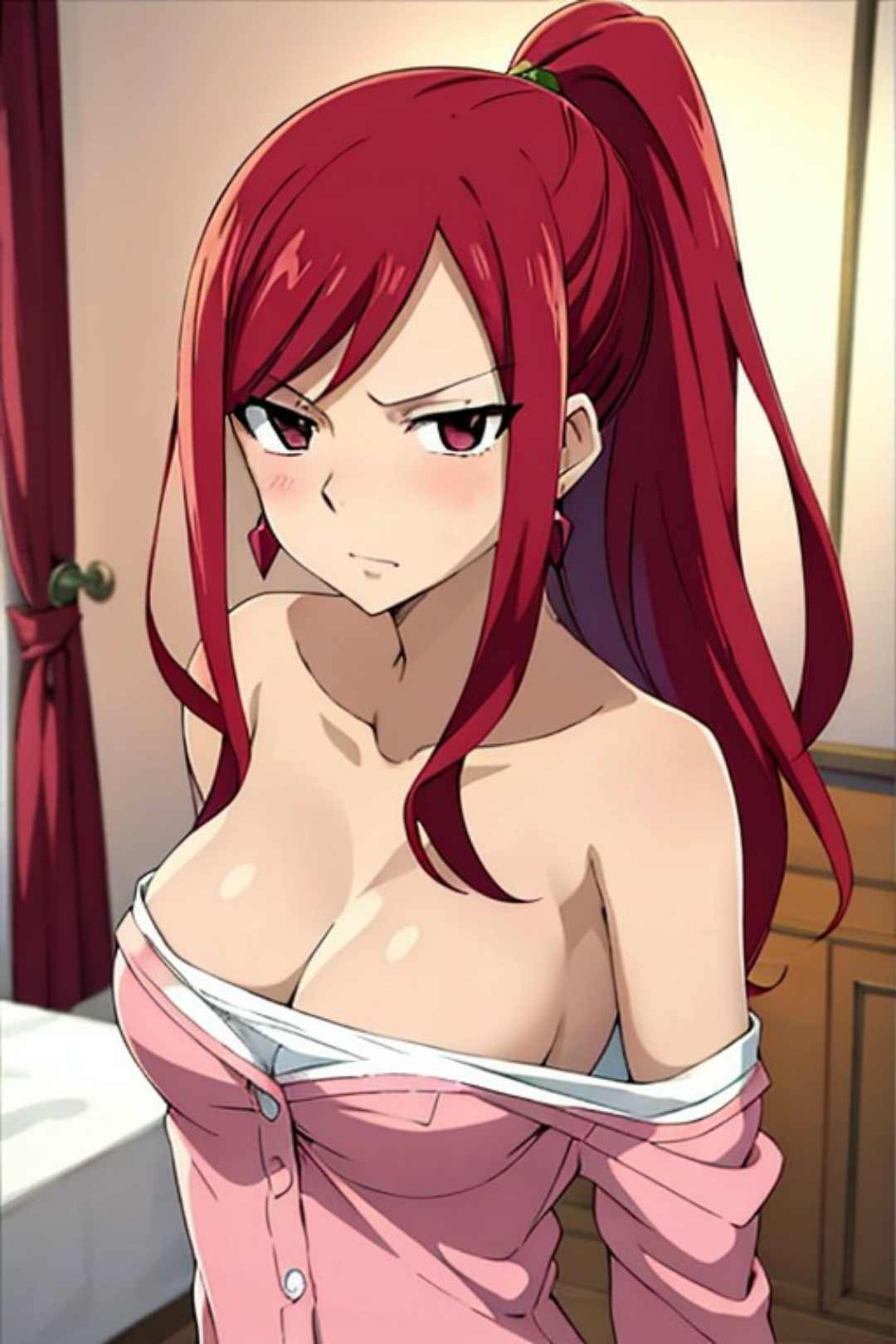 erza scarlet, fairy tail, ai generated, big breasts, cute, 