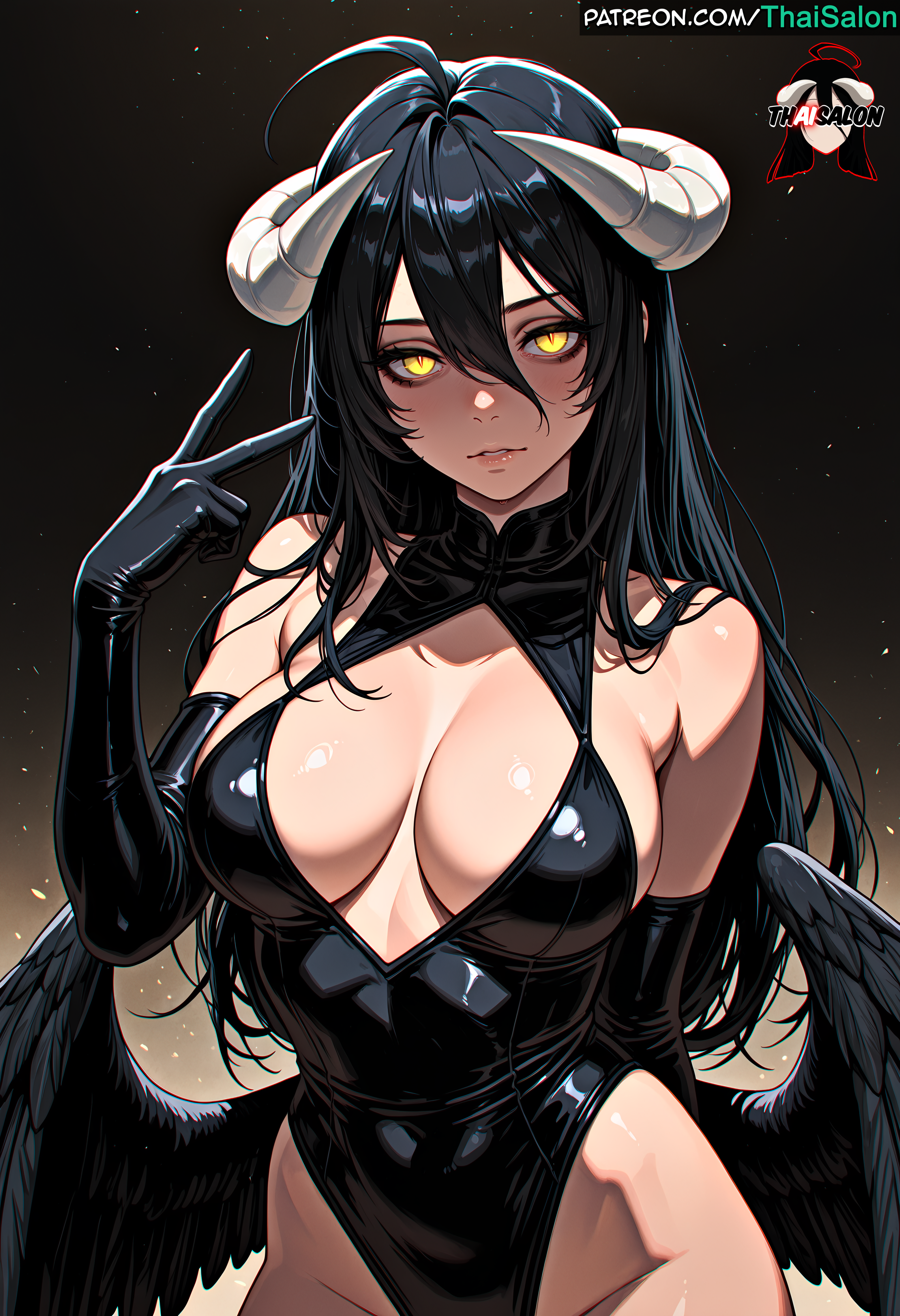 1girls ai_assisted ai_generated albedo_(overlord) ass bangs bare_legs barefoot bed big_breasts black_hair black_toenails black_wings breasts breats chromatic_abberation clothed clothing demon_girl demon_horns feathered_wings feet female female_only foot_fetish foot_focus hires horns large_breasts long_hair looking_at_viewer lying monster_girl on_back on_bed overlord_(maruyama) patreon patreon_username pillow sexually_suggestive slit_pupils smile soles solo stable_diffusion tagme thai_salon thaisalon thick_thighs thighs toenail_polish toenails toes watermark wings wrinkled_feet wrinkled_soles yellow_eyes