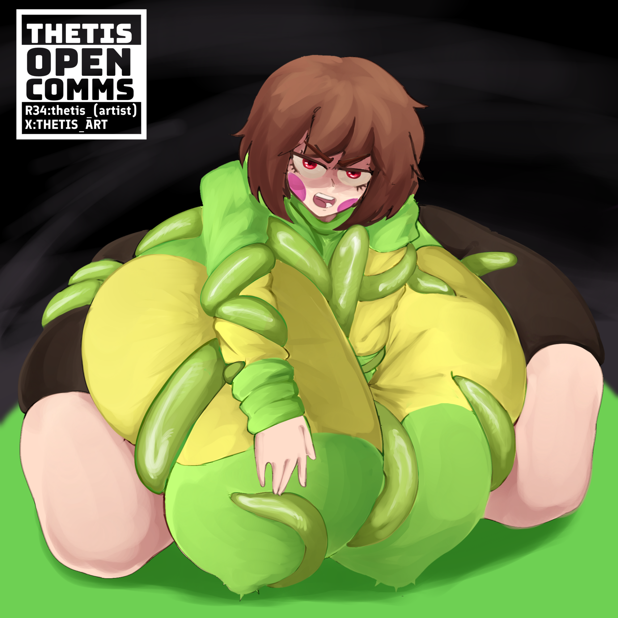 angry ashamed ass breast_bigger_than_head breasts breasts_bigger_than_head chara female female_chara flowey_the_flower huge_ass huge_breasts huge_nipples huge_thighs human humiliated straight tentacle tentacle_grab tentacle_sex thetis_(artist) undertale undertale_(series) undertale_fanfiction