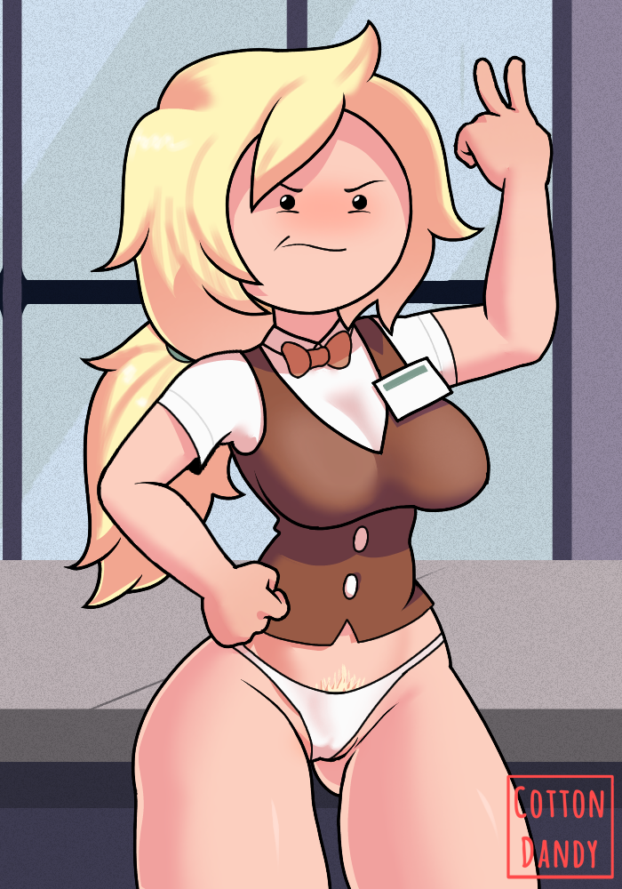 fionna the human girl, angry, blonde hair, panties, pubic hair, shirt only, 