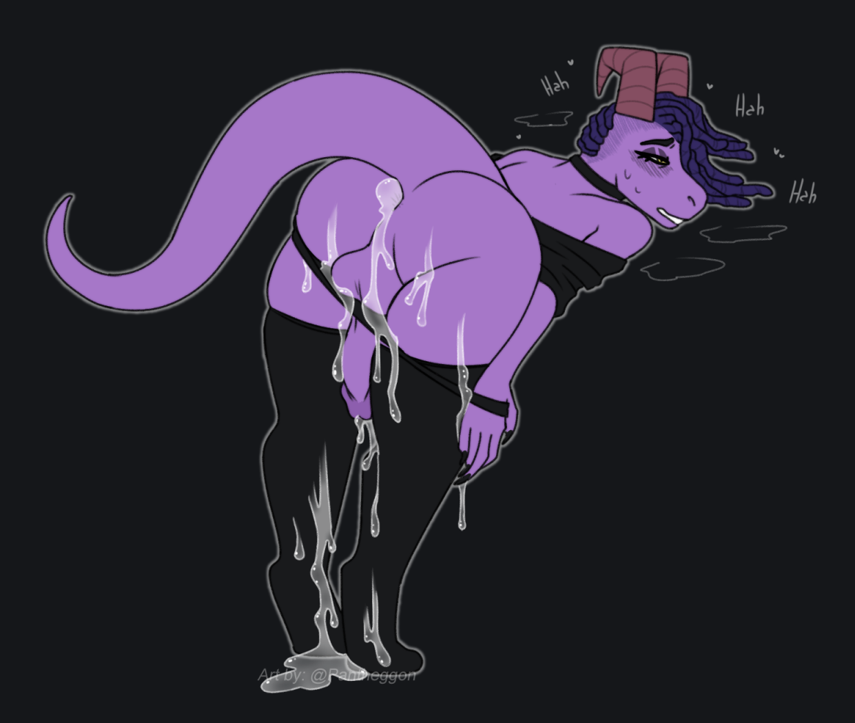 after anal, after orgasm, after sex, anthro, ass, bodily fluids, breath, choker, clothed, clothing, clothing aside, clothing pull, cum, cum drip, cum in ass, cum inside, cum on butt, cum on ground, cum on leg, cum on legwear, cum on lower body, cum on thigh highs, cum pool, dragon, dreadlocks, dripping, excessive cum, footwear, genital fluids, girly, inera (neraired), jewelry, legwear, looking pleasured, male, moan, necklace, pantheggon, panting, partially clothed, reptile, scalie, socks, solo, solo focus, thigh highs, thigh socks, thong, underwear, underwear aside, underwear down, underwear pull, wide hips, 
