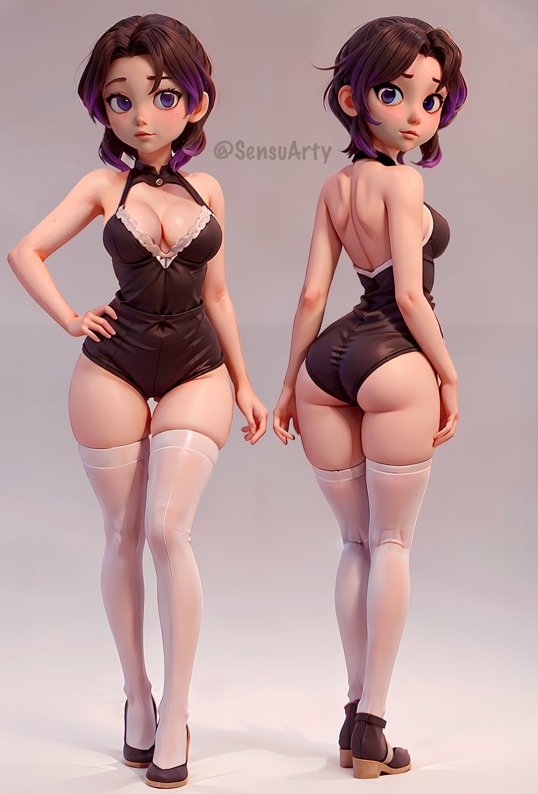 demon slayer, 3d, 3d (artwork), tagme, pale-skinned female, pale skin, sensuarty, shinobu (demon slayer), short hair, thick thighs, wide hips, 