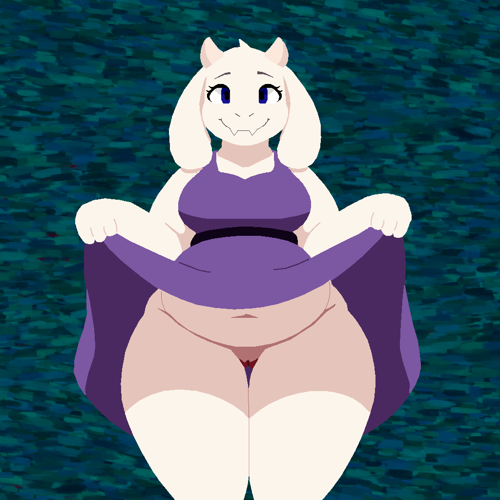 1:1 anthro anxietyfilledfluf blue_eyes bottomless bovid caprine clothed clothing female goat mammal mature_female solo teasing toriel undertale undertale_(series) upskirt