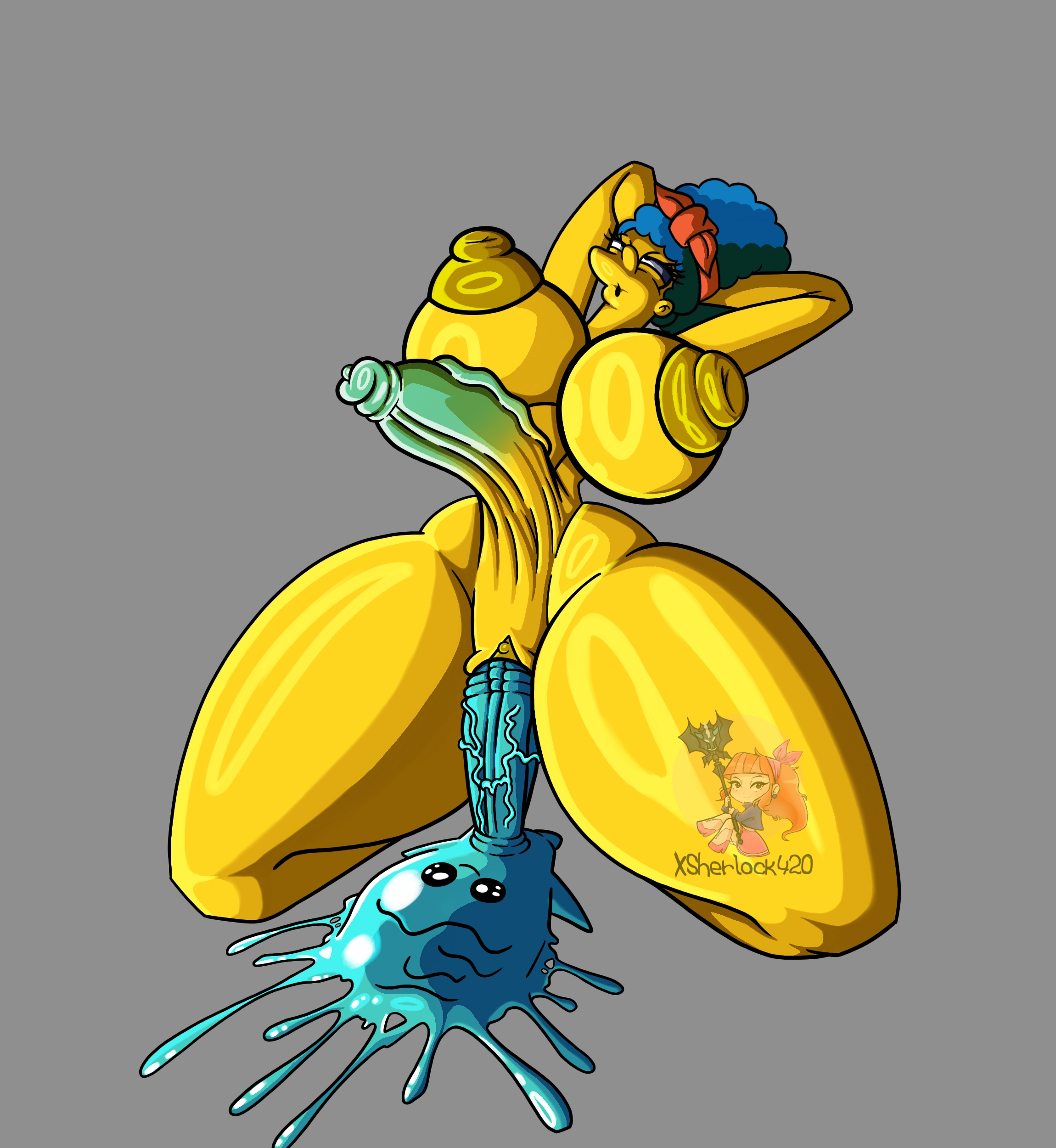 marge simpson, fortnite, the simpsons, self upload, bandana, big areola, big breasts, big nipples, big penis, big thighs, blue hair, breasts, female, fortnite: battle royale, large breasts, large penis, light-skinned female, light skin, naked, naked female, penis, penis growth, pussy, spirit, sprite (fortnite), stomach bulge, stomach deformation, vagina, vaginal insertion, vaginal penetration, vaginal sex, water spirit, xsherlock420 (artist), yellow body, yellow skin, 