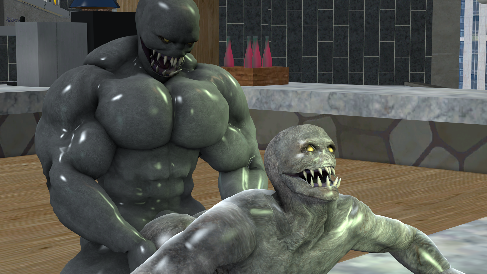 regenerator, resident evil 4, 2males, 2monsters, anal sex, anthro on anthro, anthro penetrated, anthro penetrating anthro, fangs, gay, grey body, humanoid, male, male/male, male anthro, male only, male penetrated, male penetrating male, monster, muscular, muscular male, nude, pecs, sam1377, sex, submissive male, 