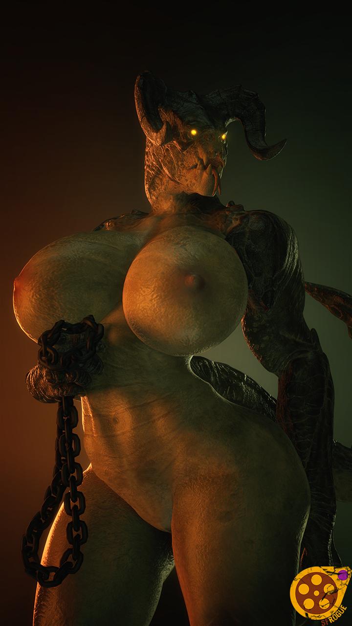 ...abs, anthro, anthrofied, ass, breasts, glowing eyes, horns, huge breasts...