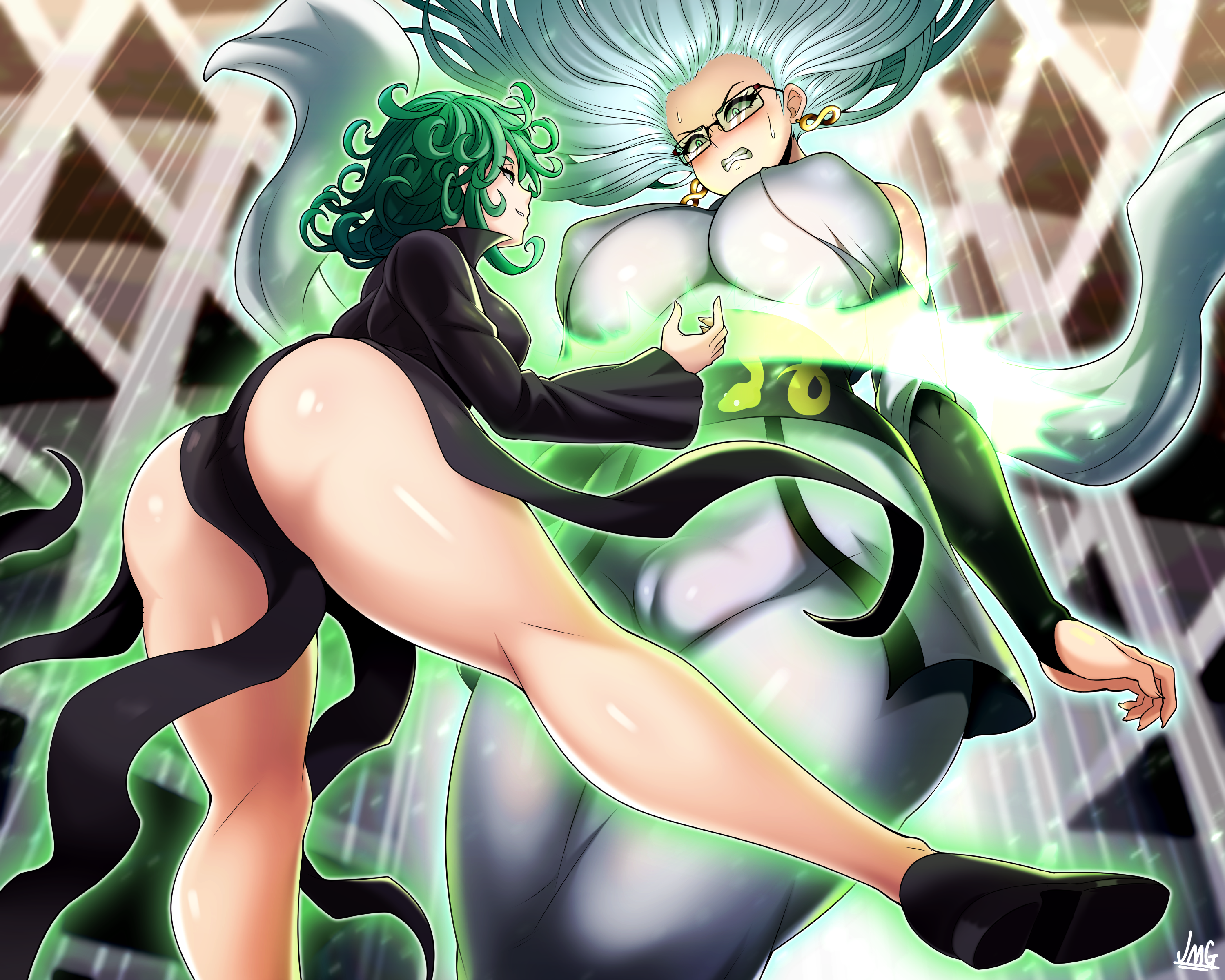 jmg, psykos, tatsumaki, one-punch man, 2girls, ass, big ass, breasts, cleav...