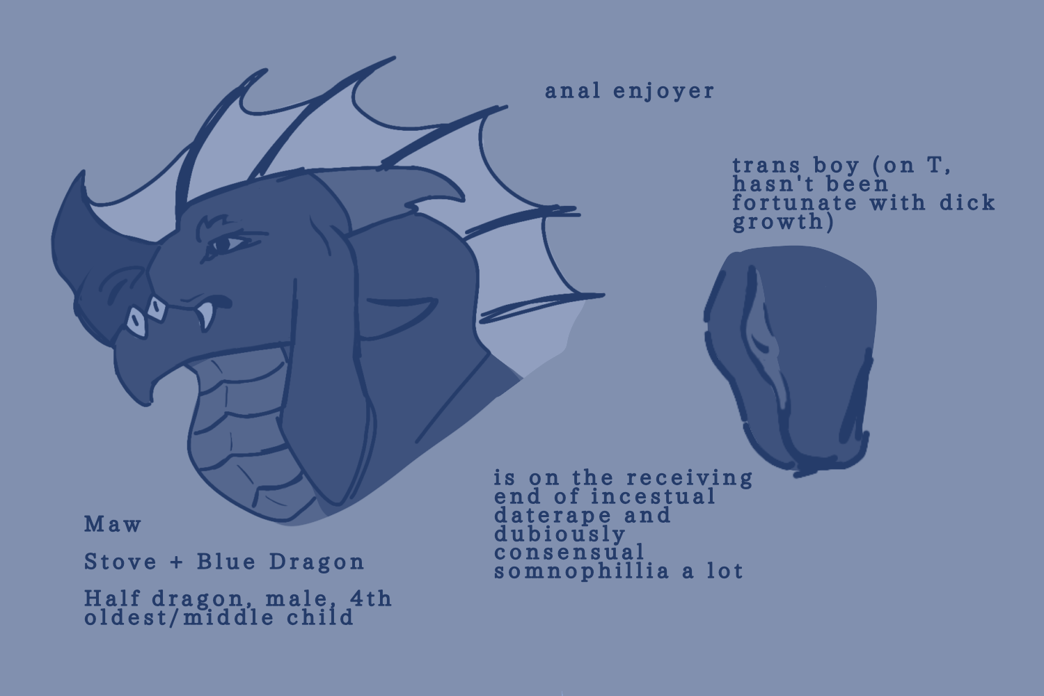 comic, reference image, text, andromorph, anthro, character bio, character introduction, crescentbites, dragon, genitals, incest (lore), intersex, male, pussy, trans (lore), 