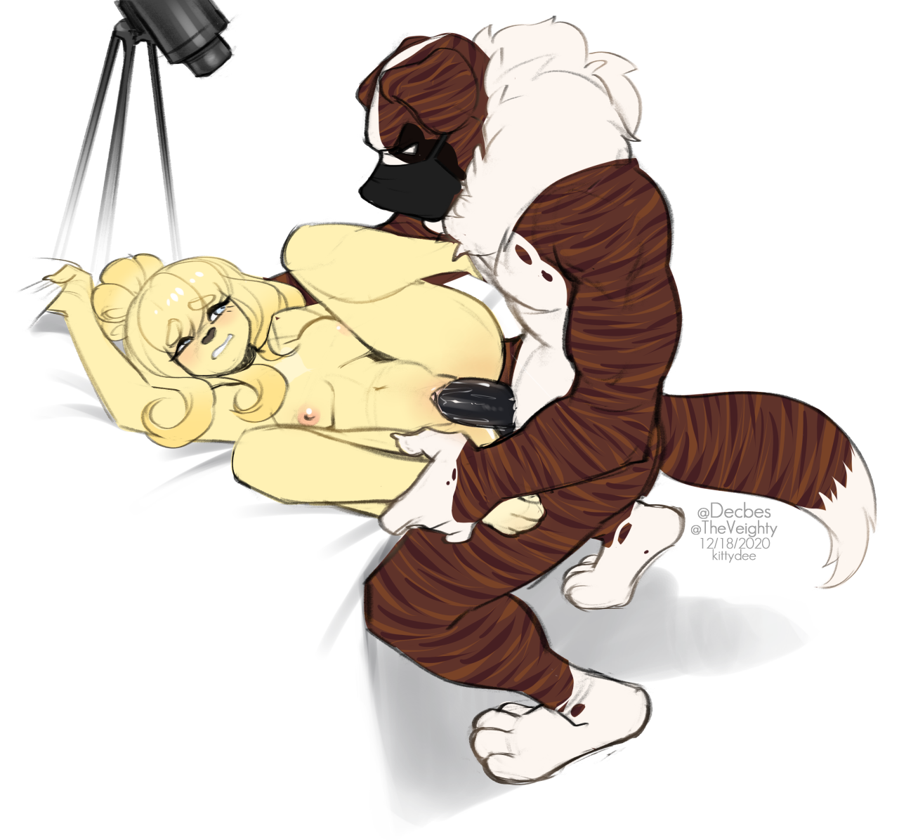 kittydee, 2020, digital media (artwork), simple background, transparent background, 4 toes, 5 fingers, alpha channel, ankle grab, anthro, anthro on anthro, anthro penetrated, anthro penetrating, anthro penetrating anthro, blush, bodily fluids, breasts, camera, canid, canine, canis, domestic dog, duo, female, female penetrated, fingers, genital fluids, genitals, grabbing sheets, leg grab, lying, male, male/female, male penetrating, male penetrating female, mammal, medium breasts, nude, on back, penetration, penis, pussy, pussy juice, sex, table lotus position, toes, vaginal penetration, 
