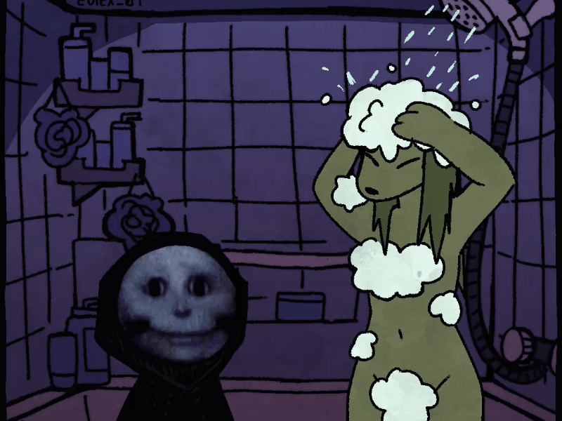 1boy 1girls animated anthro anthro_female bathtub blinking canine censor closed_eyes creepy dog_girl eviex_01 female furry furry_female green_body green_fur green_skin green_skinned_female green_tail looking_at_viewer looping_animation male naked naked_female navel nighttime pelvic_line pelvis rubbing_head running_water scary scary_face shampoo_bottle shower shower_tiles showerhead showering soap soap_bubbles soap_censor spooky tail tiles washing washing_hair window