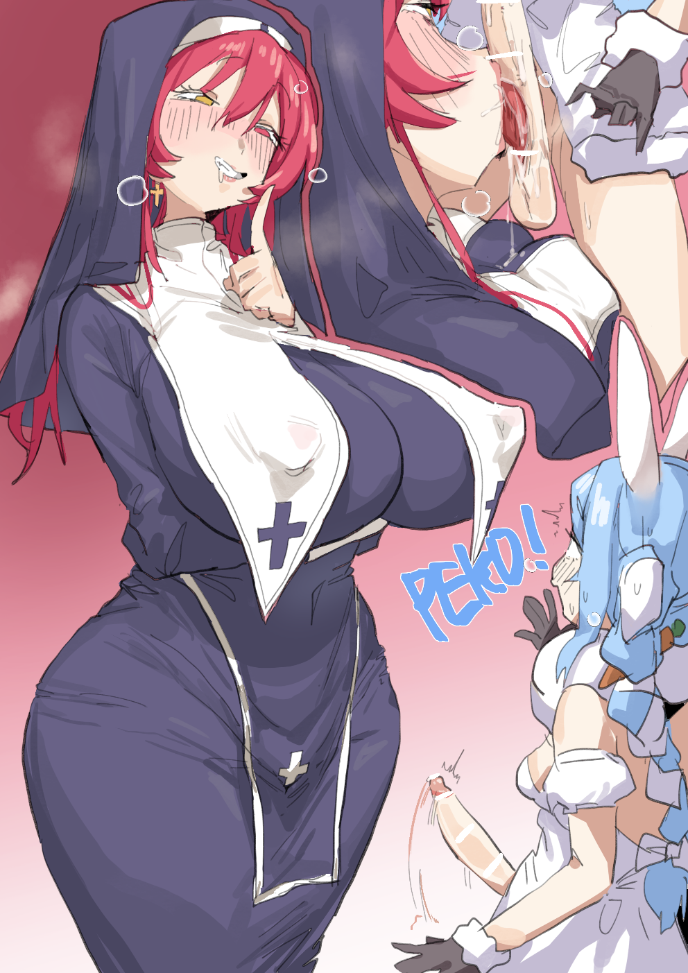 1futa 1girls bangs bangs_between_eyes big_dom_small_sub big_penis blowjob blue_dress blue_hair blush blush_lines blushing braid braided_hair braided_twintails breast_curtains breasts bunny_ears bunny_girl censored censored_penis clothed clothing cross crucifix crucifix_earrings dress drool drooling duo english english_text erect_nipples_under_clothes erection female female_pervert finger_to_mouth fully_clothed futa_on_female futanari gasp gasping hair hair_between_eyes hand_to_mouth hand_to_own_mouth height_difference heterochromia hololive hololive_japan houshou_marine houshou_marine_(nun) huge_breasts human hushing idol imminent_sex intersex leebongchun licking_penis light-skinned_female light-skinned_futa light_skin long_hair looking_at_another looking_at_partner looking_at_penis looking_down nipple_bulge nipples nipples_visible_through_clothing nun nun's_habit nun_outfit off_shoulder off_shoulder_dress oral penis rabbit_ears red_eyes red_hair saliva saliva_drip saliva_string shh shhhh_quiet shushing sidelocks size_difference sloppy sloppy_blowjob small_sub_big_dom smaller_female smaller_futa smile standing thick_thighs tight_clothing tight_dress tongue tongue_out two-tone_hair usada_pekora virtual_youtuber white_dress white_hair wide_hips yellow_eyes