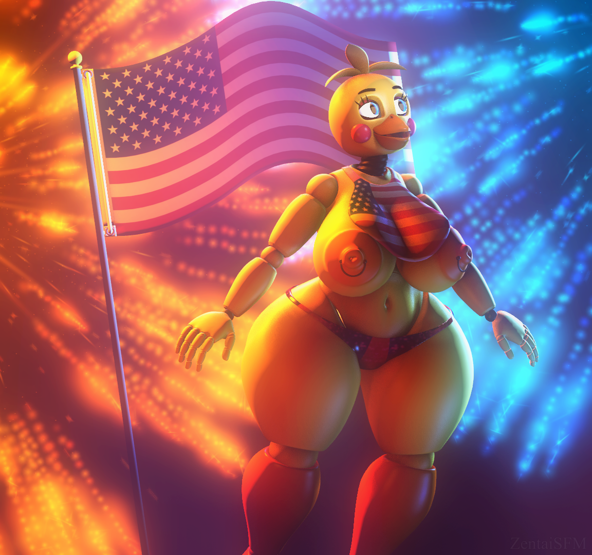 toy chica (fnaf), 3d, 3d (artwork), source filmmaker, amazed, american flag...