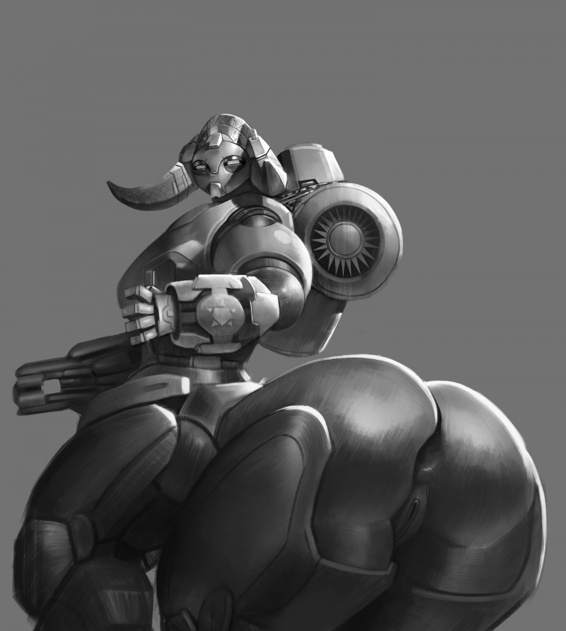 da polar inc, ssocrates, orisa, overwatch, monochrome, simple background, a...