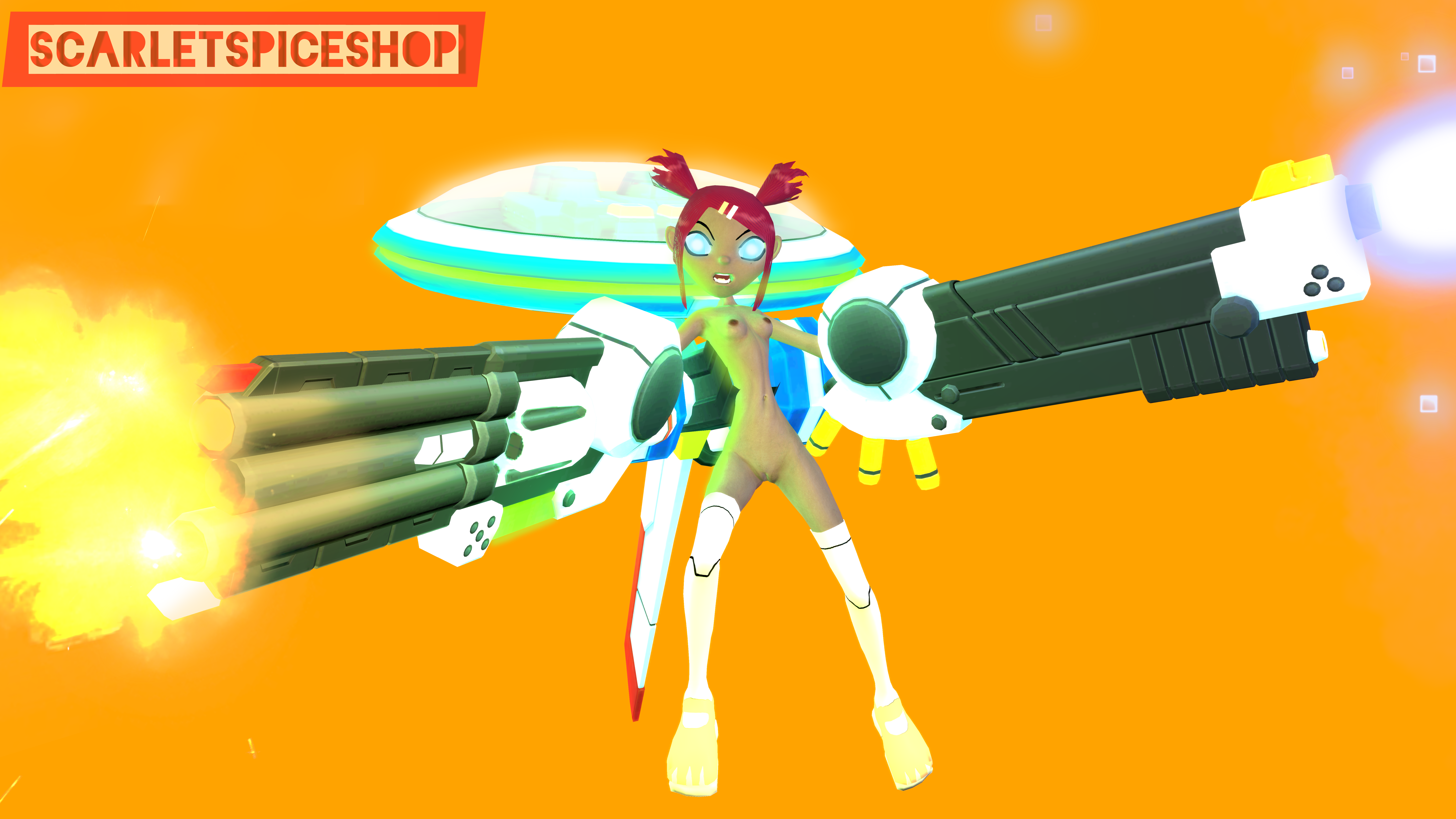 3d big_gun dark-skinned_female half_naked humanoid long_boots petite red_hair robot_girl sari_sumdac scarletspiceshop small_breasts tan_skin teenager transformers_animated