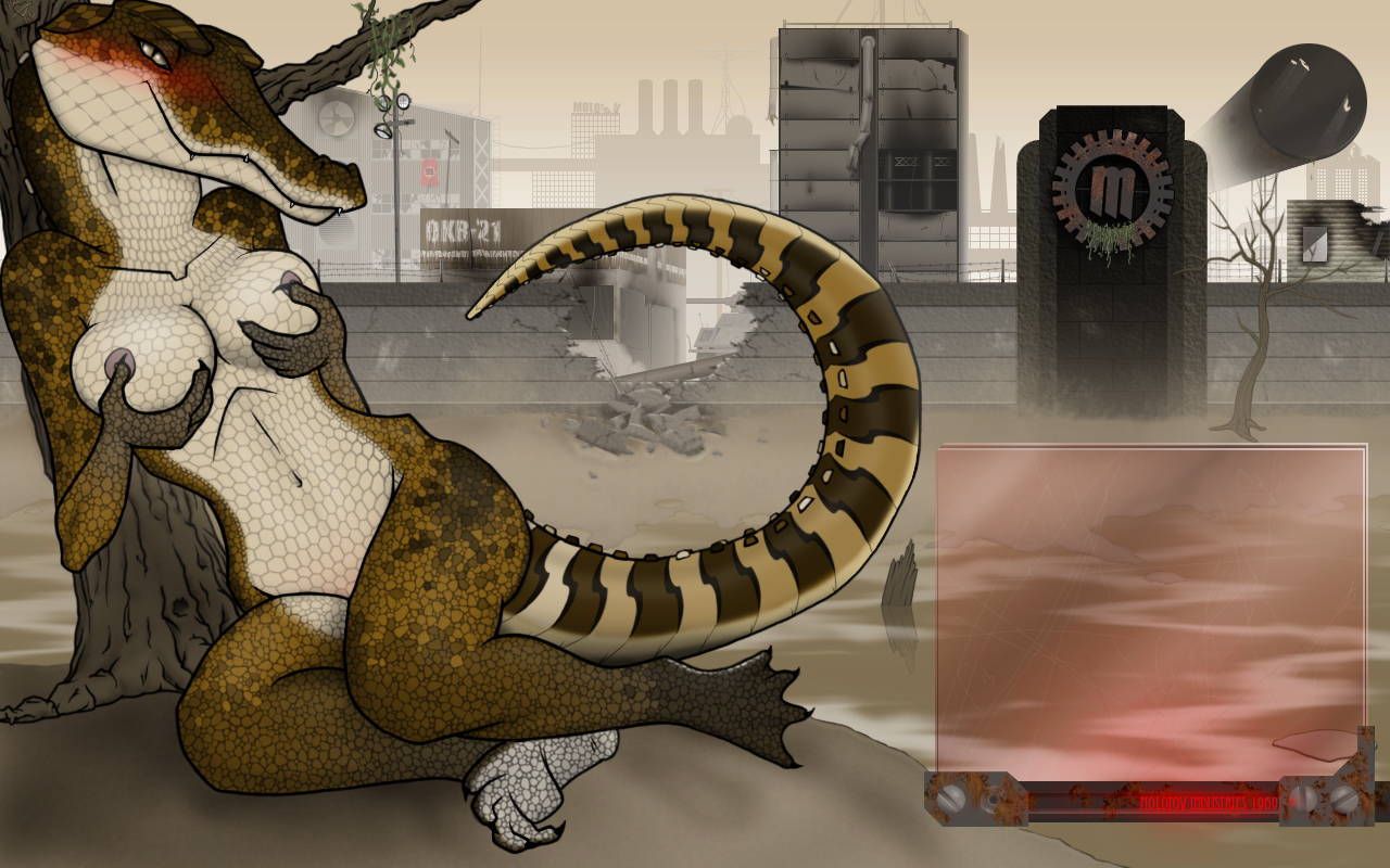 dr nowak, jeanette, alligator, breasts, buildings, female, nude, reptile, scalie, solo, tress, 