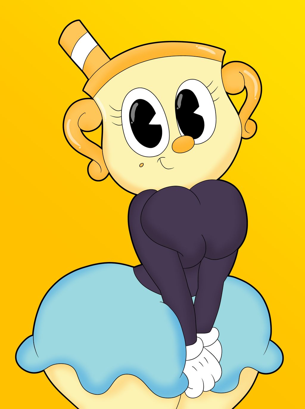 cuphead, ms. chalice, deviantart, big breasts, cleavage, smiling at viewer.