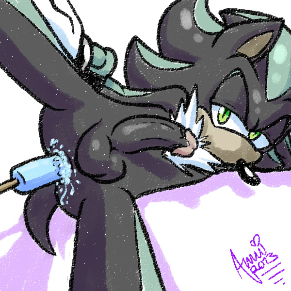 mephiles the dark, sega, sonic (series), white background, anal, anal sex, anthro, anus, ass, balls, chest tuft, cum, cum in ass, cum inside, green eyes, hedgehog, humanoid penis, male, male only, no humans, penetration, penis, plain background, sex, solo, spread legs, spreading, 