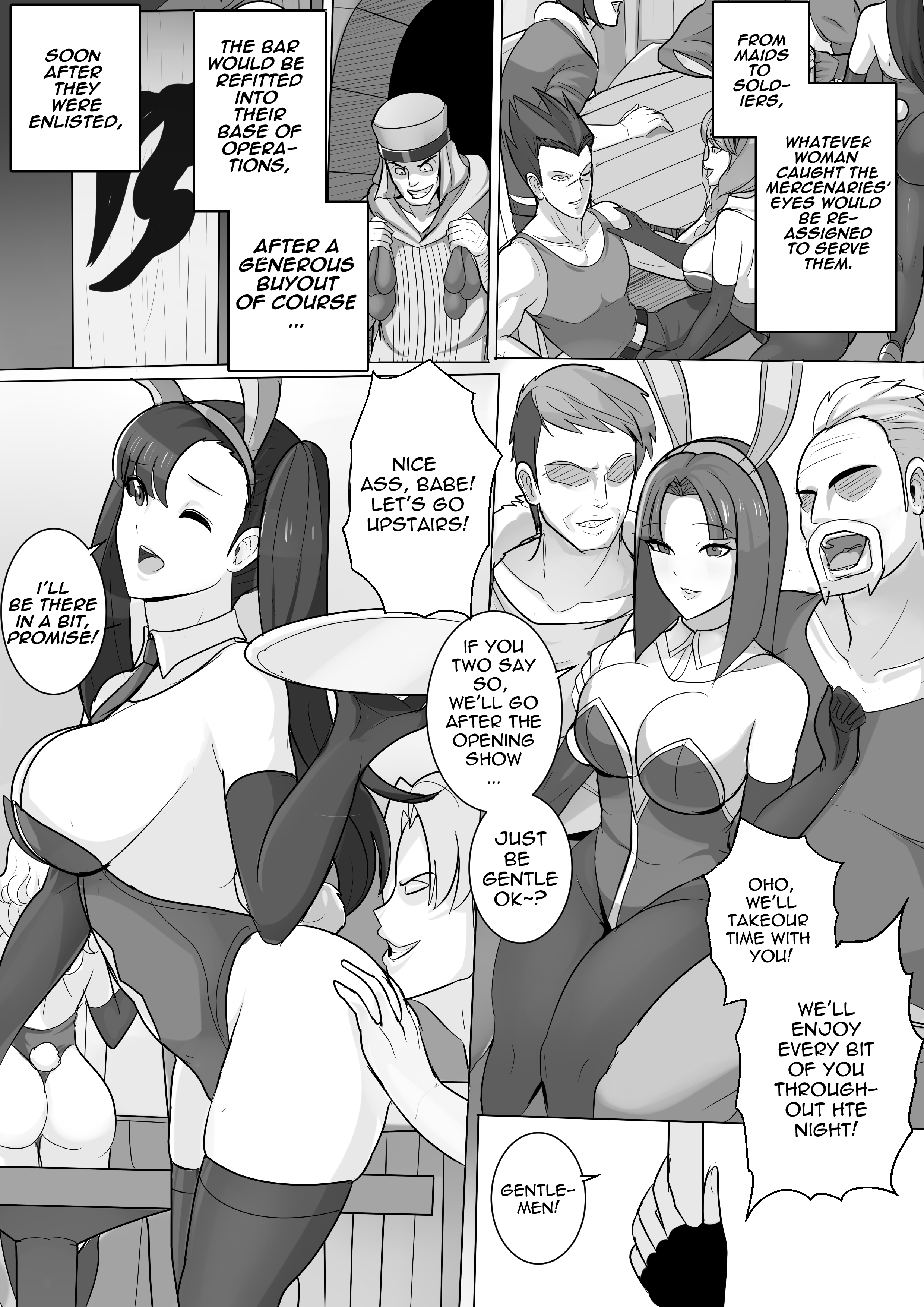 6+boys 6+girls 6girls 7boys alternate_costume animal_ears arm_around_shoulders ass ass_grab back backless_outfit bag bangs bare_back bare_shoulders bare_thighs big_ass braid breasts bunny_ears bunny_girl bunny_tail bunnysuit caress celica_(fire_emblem) cleavage comic dancer dancing doujin elbow_gloves english_text female fingerless_gloves fire_emblem fire_emblem_echoes:_shadows_of_valentia gloves greyscale grin groping hair_over_shoulder hand_on_another's_shoulder hand_on_another's_thigh hat hourglass_figure imminent_sex indoors inviting inviting_to_sex large_ass large_breasts leotard long_hair male medium_hair mercenary money money_bag monochrome multiple_boys multiple_females multiple_girls multiple_males necktie nintendo one_eye_closed open_mouth pantyhose pole pole_dancing prostitution revolverwingstudios shoulders sideboob smile stripper_pole table tail tavern text thick_thighs thighhighs thighs tray twintails very_long_hair waitress wide_hips