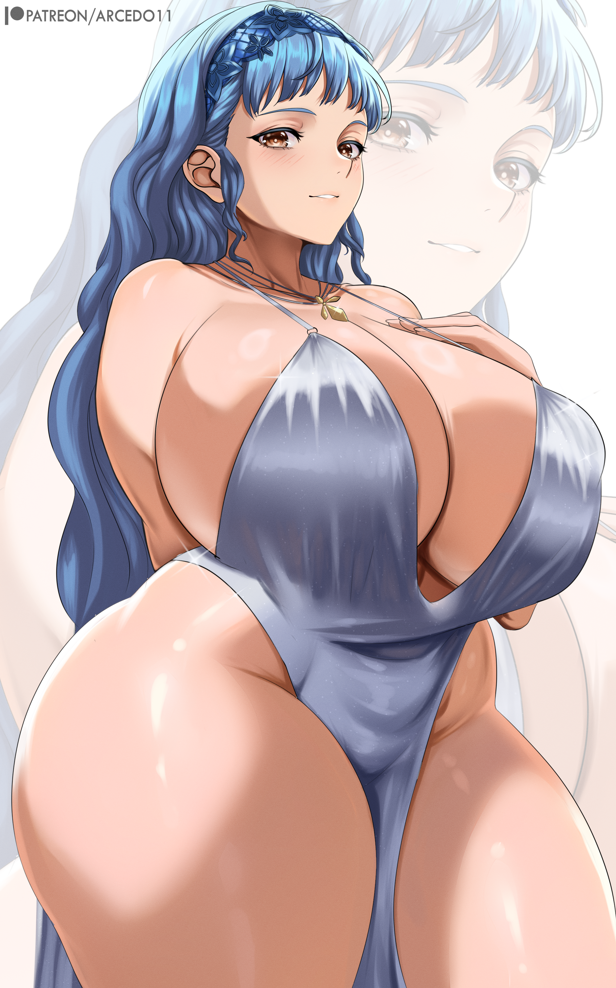 1girl 1girls alternate_hairstyle alternate_version_available arcedo artist_name beautiful beautiful_girl beauty big_boobs big_breasts blue_hair blue_hairband blush blush_lines breasts brown_eyes brown_eyes_female cleavage dress eyelashes female female_focus female_only fire_emblem fire_emblem:_three_houses hair hair_down hip_vent hips huge_boobs huge_breasts large_boobs large_breasts light_blue_hair long_hair long_hair_female marianne_von_edmund necklace neckwear nintendo patreon patreon_logo patreon_username pelvic_curtain short_hair skimpy skimpy_dress solo solo_female solo_focus thick thick_ass thick_butt thick_hips thick_legs thick_thighs thighs white_dress wide_hips yellow_eyes
