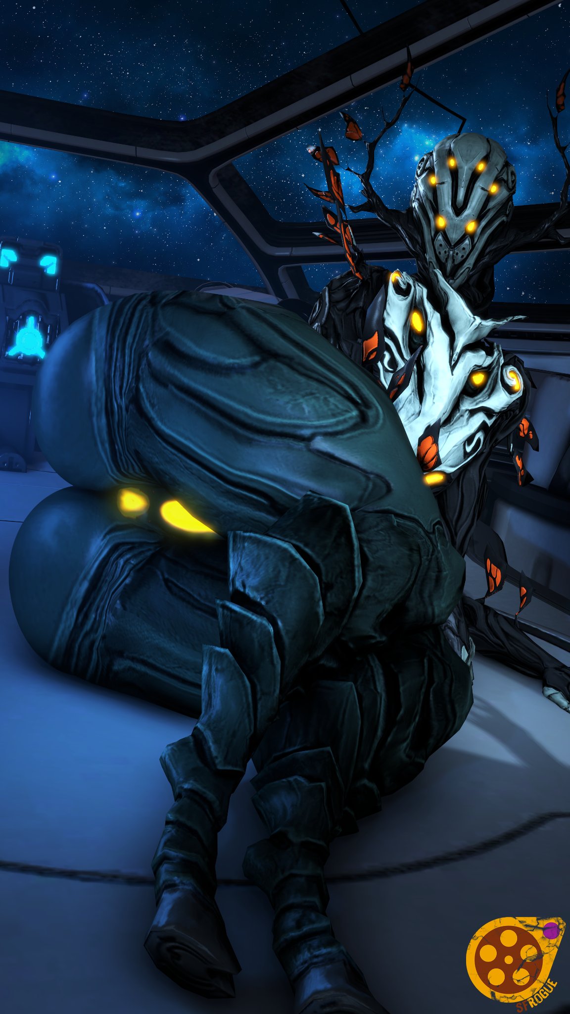 sfrogue, oberon (warframe), warframe, 2018, 3d, source filmmaker, alien, anthro, anus, ass, big butt, female, glowing, huge butt, humanoid, looking at viewer, nude, pussy, solo, video games, 