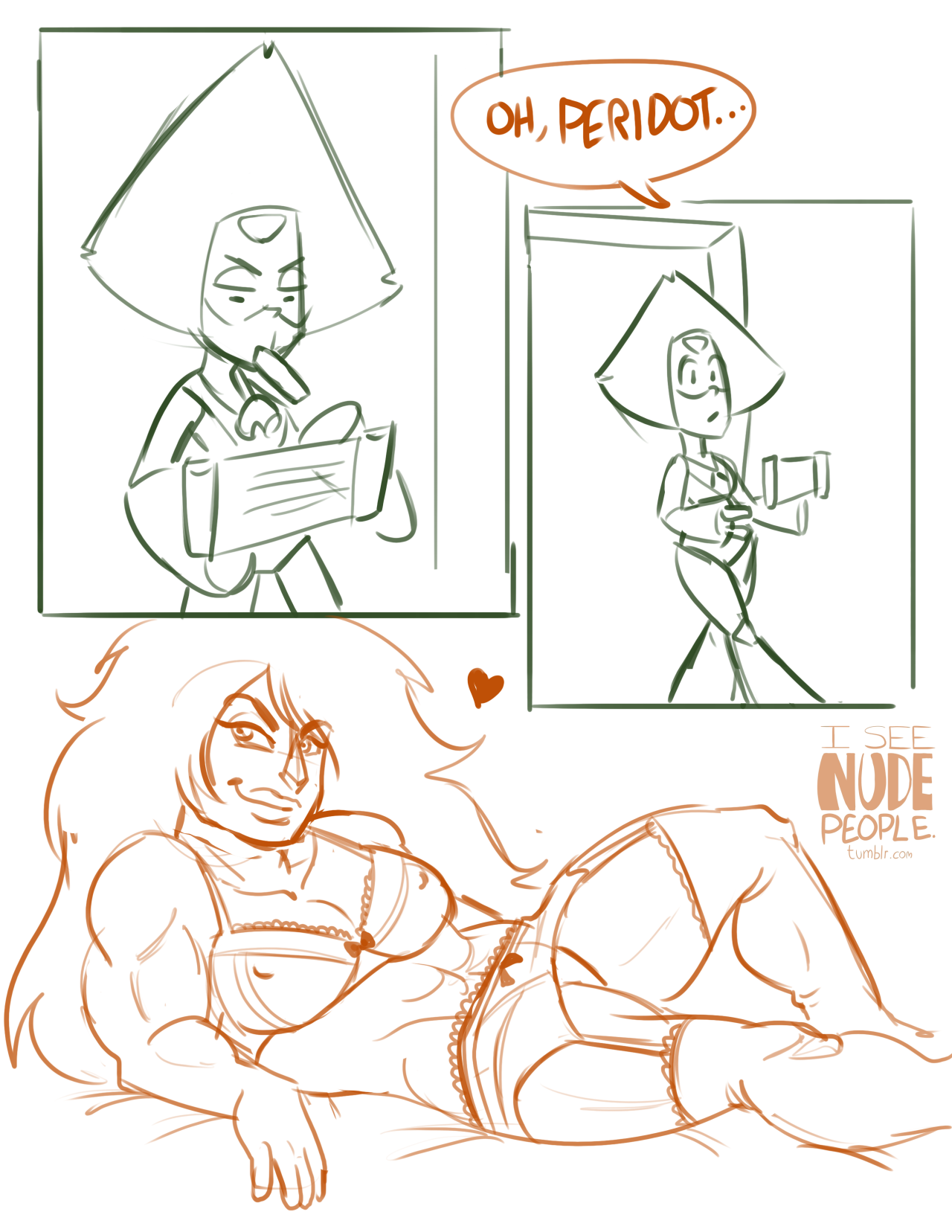 jasper (steven universe), peridot (steven universe), steven universe, tagme, abs, breasts, female, female only, garter belt, lingerie, muscular female, nipples, seductive, sexy pose, thighhighs, 