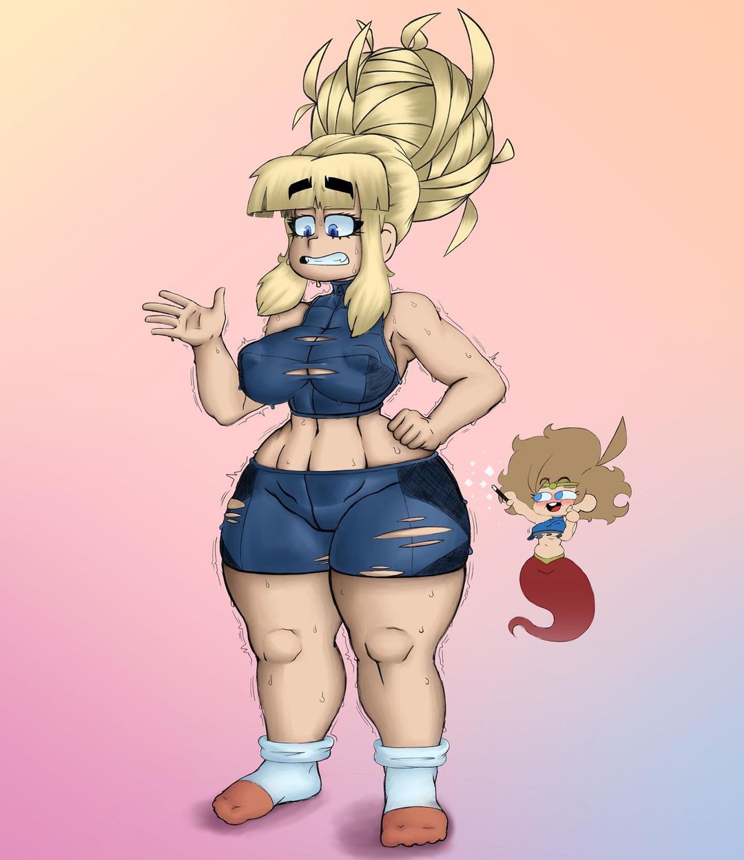 original character, original characters, clementine (peppyrobo), clothes ripping, magic, nipples visible through clothing, peppyrobo, shaking, 