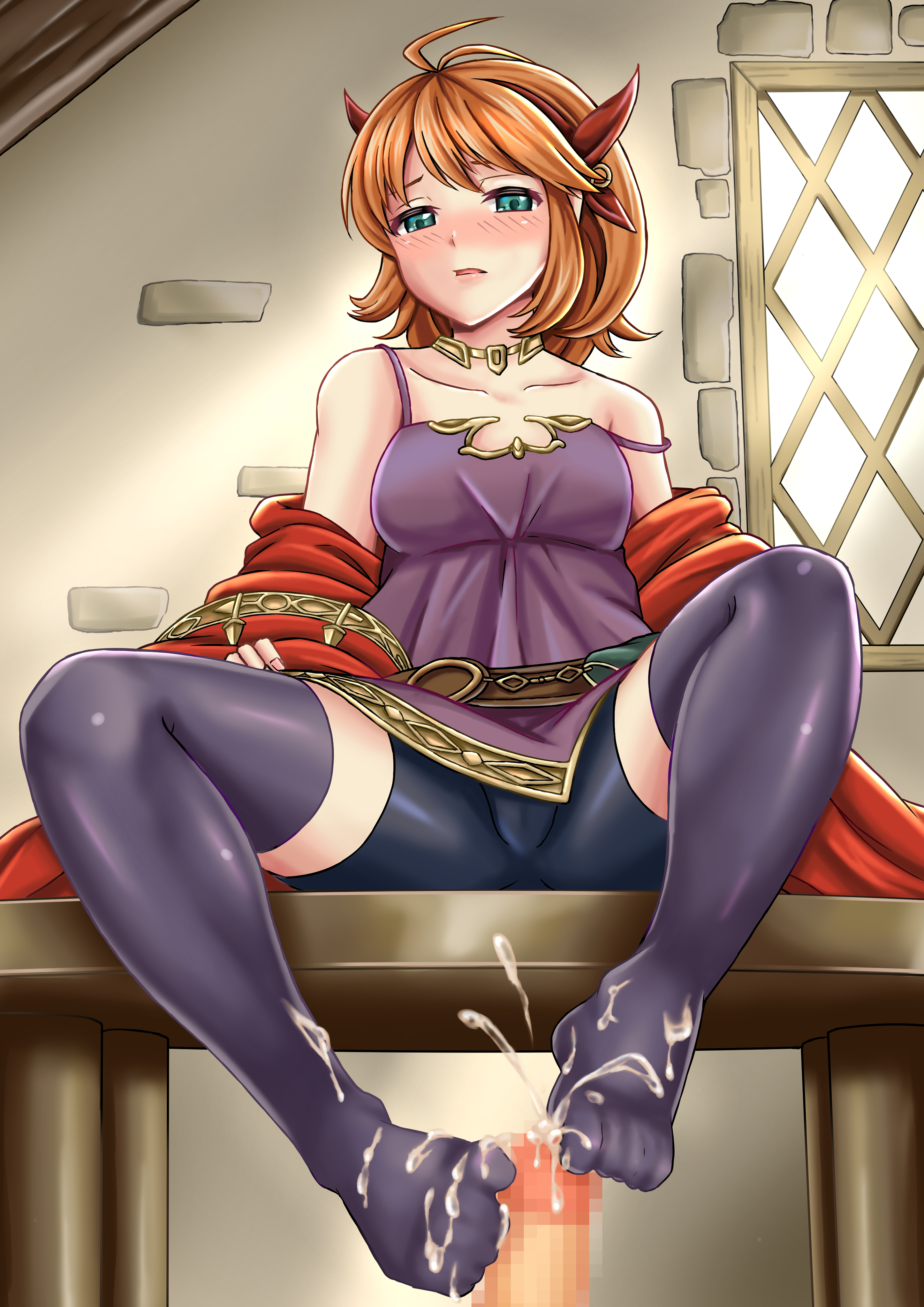 yu-gi-oh!, 1girls, adamancipator researcher, brown hair, footjob, raiton1031, stockings, 
