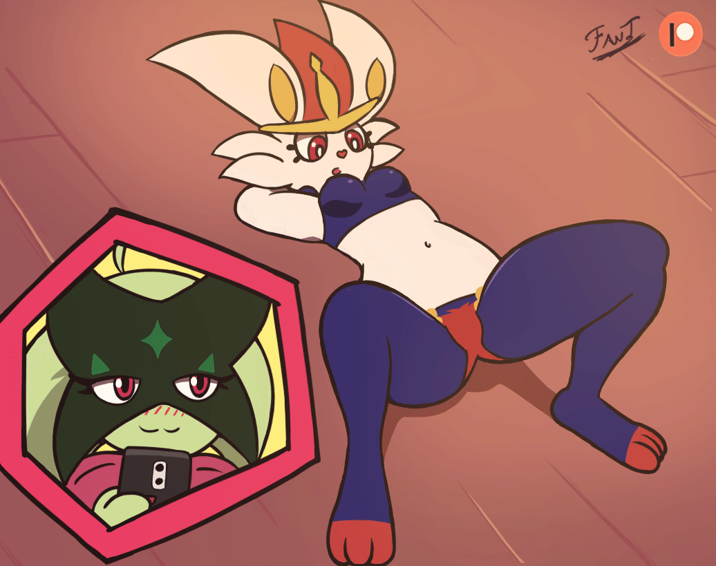 animated anthro anthro_only ass being_watched cinderace fant_drawings furry furry_only generation_8_pokemon generation_9_pokemon meowscarada nintendo pokemon pokemon_(species) thick_ass thighs