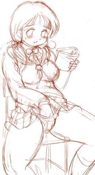 tanuki gakuen, monochrome, sketch, female, female only, masturbation, no background, open eyes, open mouth, short hair, solo, 
