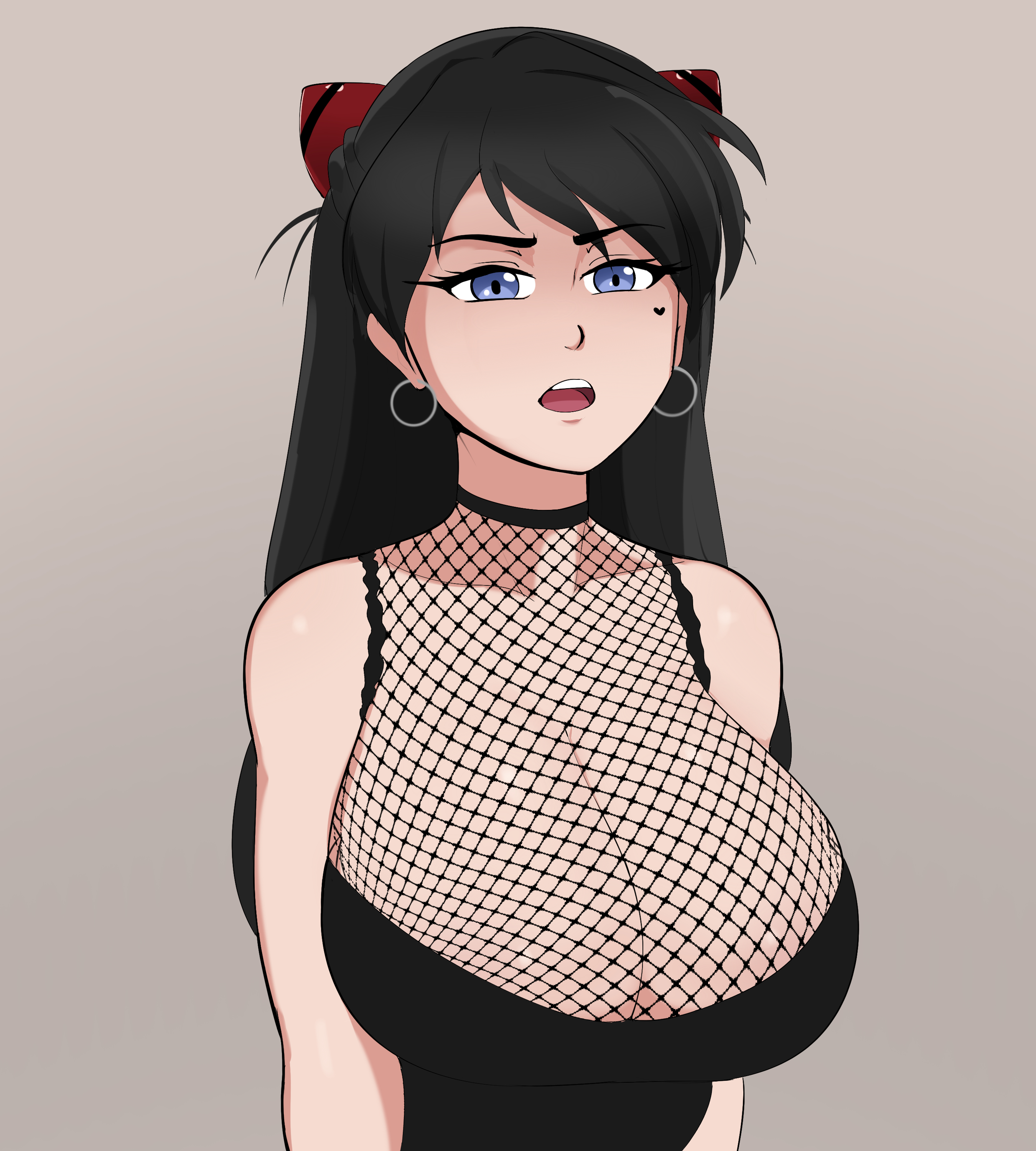 g3mma, asuka langley sohryu, neon genesis evangelion, alternate version available, cleavage, emo, fishnet shirt, goth, solo, 