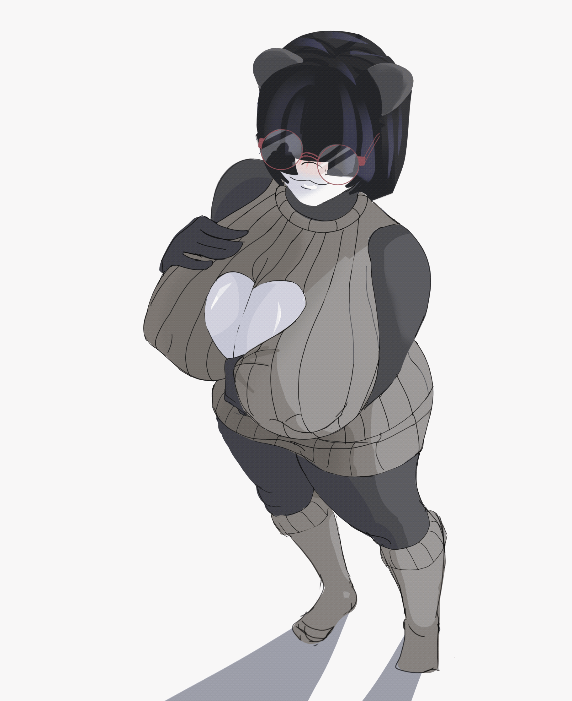 1boy 1girls animal_ears animated animated_gif bangs black_hair blush boob_window boobjob breast_grab breasts breasts_bigger_than_head circular_glasses cum cum_drip cum_on_body cum_on_breasts currency disembodied_hand disembodied_penis eyes_covered female floating_hands floating_penis glasses grabbing hand_on_breast high-angle_view huge_breasts implied_paizuri looking_at_viewer male mimi_(sexydomoart) money money_in_thighhigh money_under_clothes nipple_outline nipple_play original paizuri panda panda_ears panda_girl penis prostitution round_glasses sex sexydomoart short_hair smile smiling socks standing standing_sex suggestive sweater thighhighs titfuck titjob top_heavy