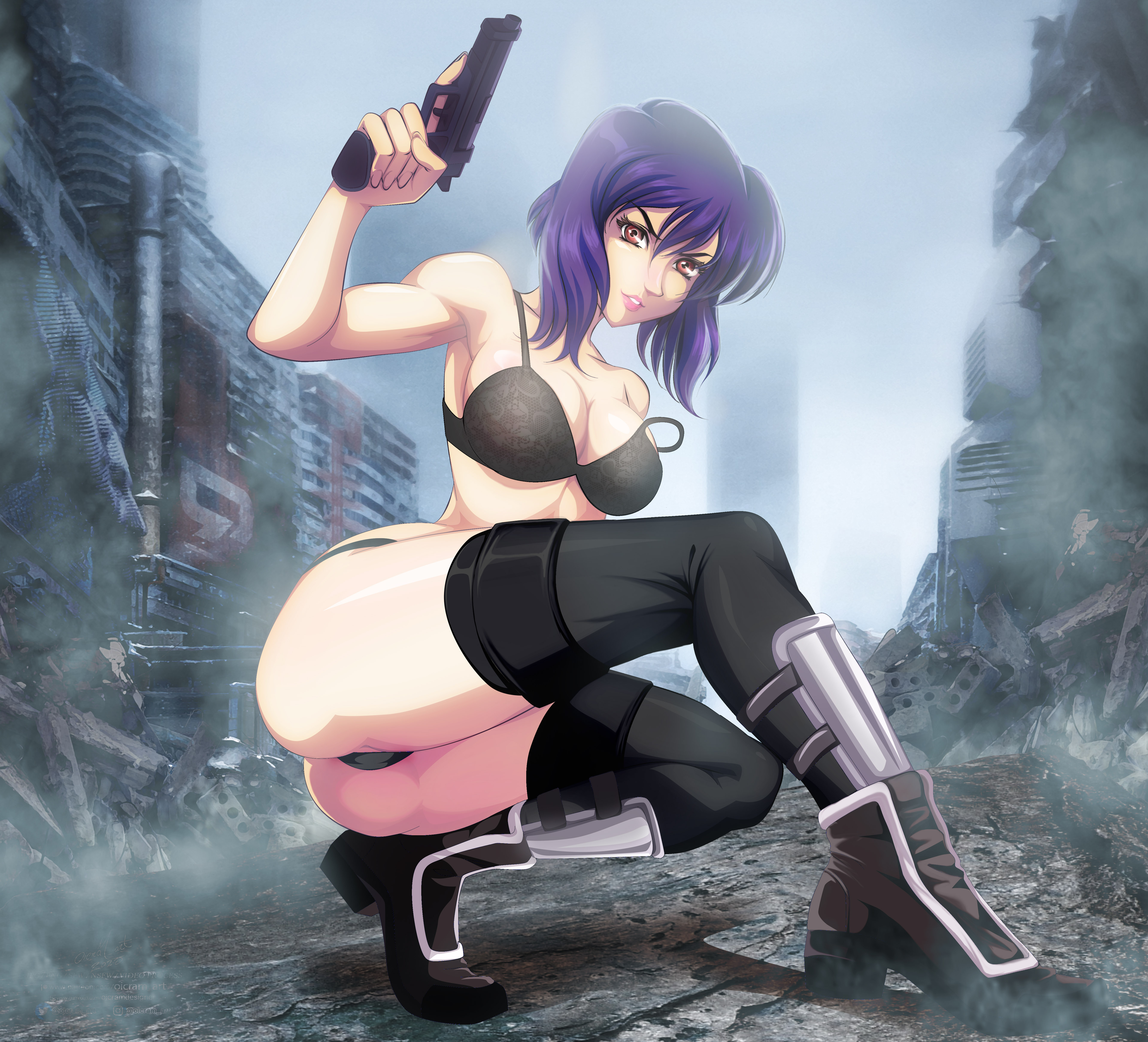 kusanagi motoko, ghost in the shell, cleavage, clothed, lingerie, looking a...