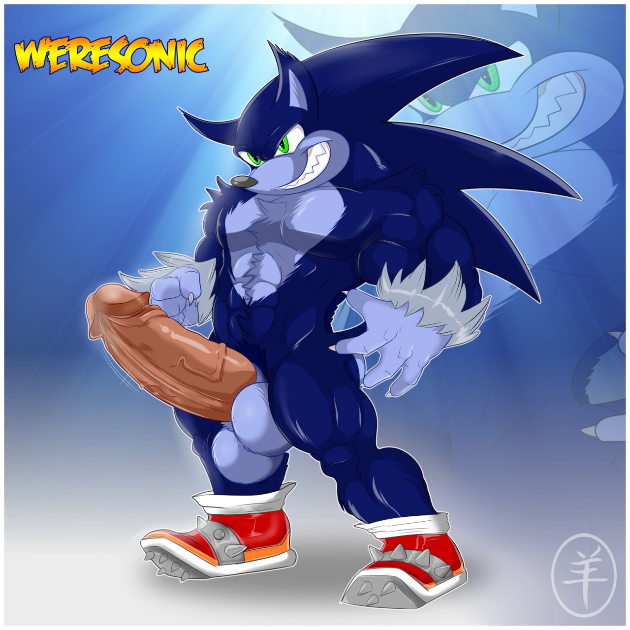 aaron (artist), sonic the werehog, sega, sonic (series), 2015, pose, abs, a...